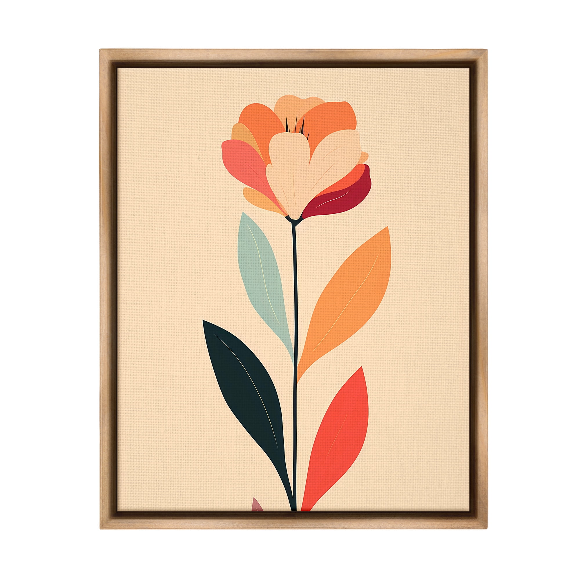 Stupell Industries Retro Hue Flower Botanical & Floral Painting Brown Floater Framed Canvas Art Print Wall Art, 25 x 31