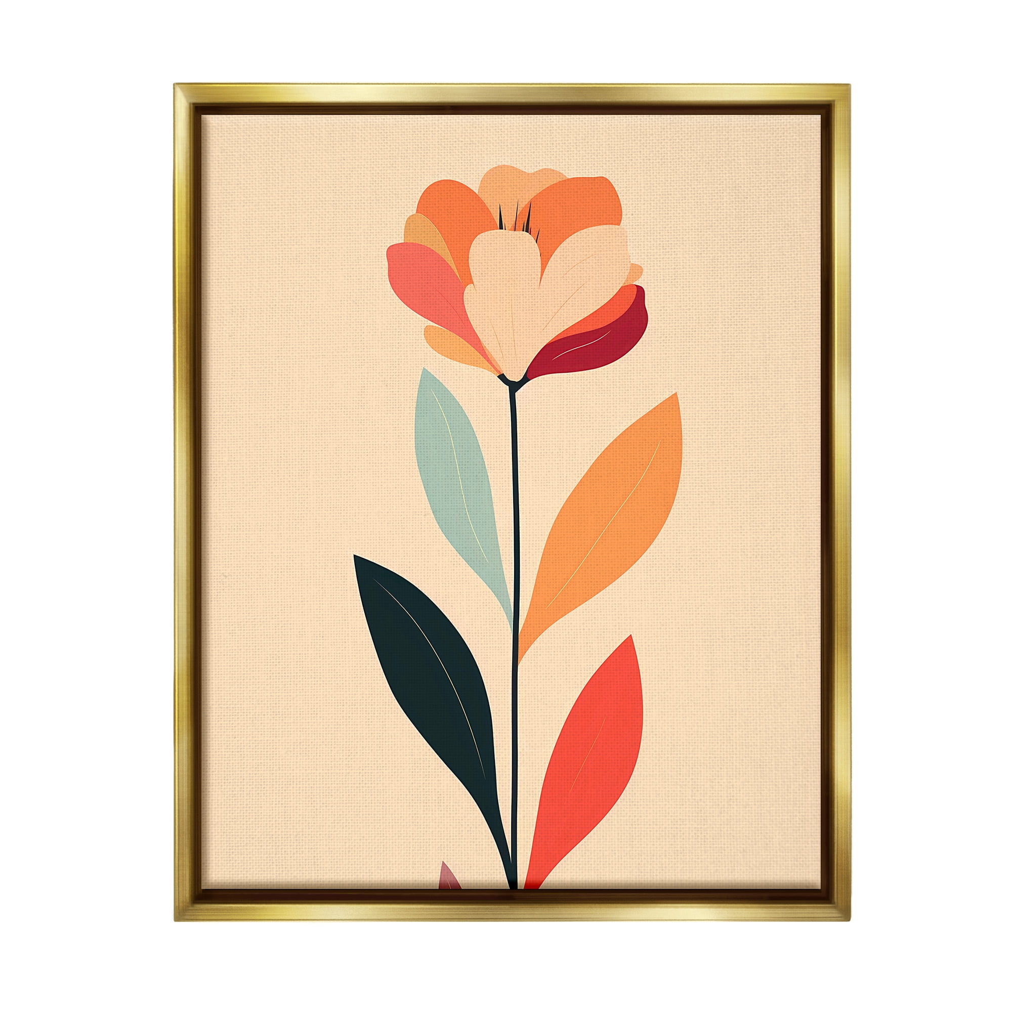 Stupell Industries Retro Hue Flower Botanical & Floral Painting Gold Floater Framed Canvas Art Print Wall Art, 17 x 21
