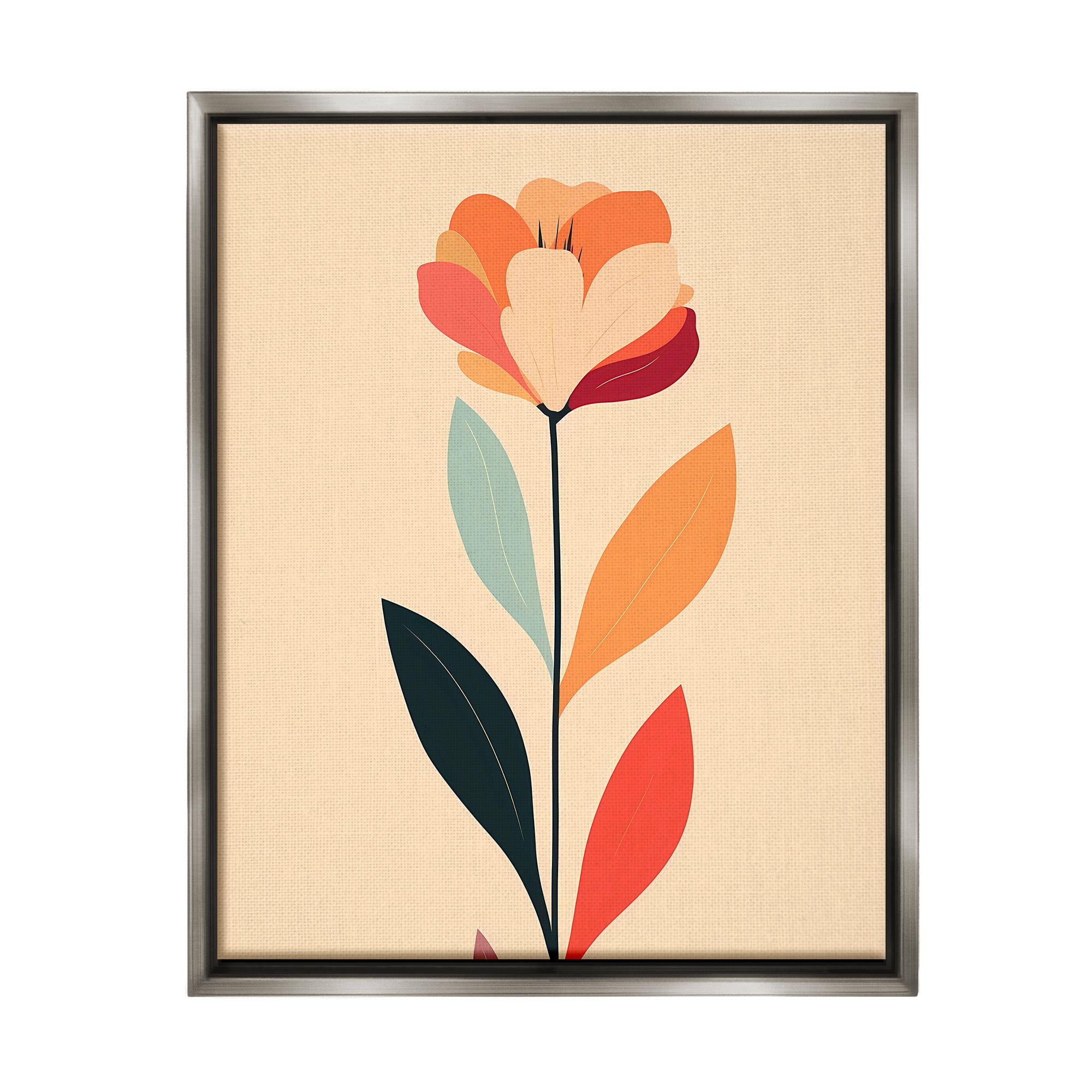 Stupell Industries Retro Hue Flower Botanical & Floral Painting Gray Floater Framed Canvas Art Print Wall Art, 17 x 21