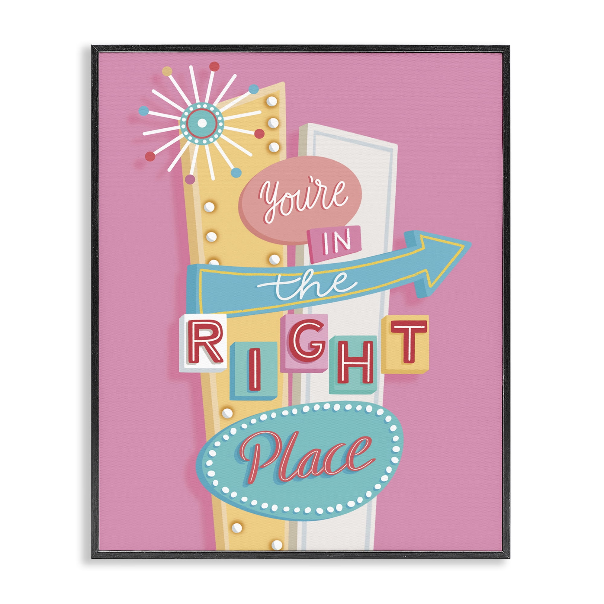 Stupell Industries Retro In The Right Place Text & Numbers Painting Black Framed Art Print Wall Art, 24 x 30