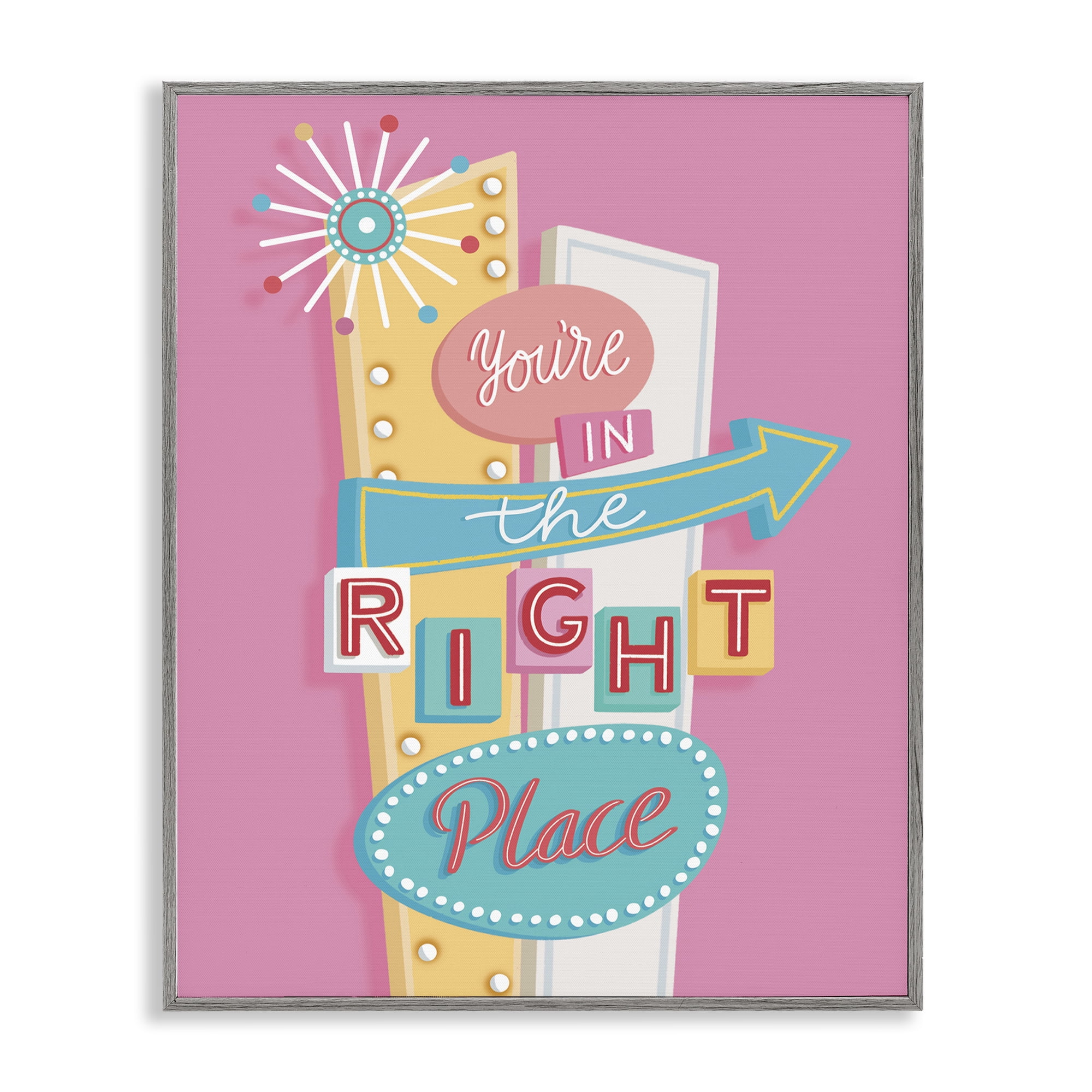 Stupell Industries Retro In The Right Place Text & Numbers Painting Gray Framed Art Print Wall Art, 24 x 30