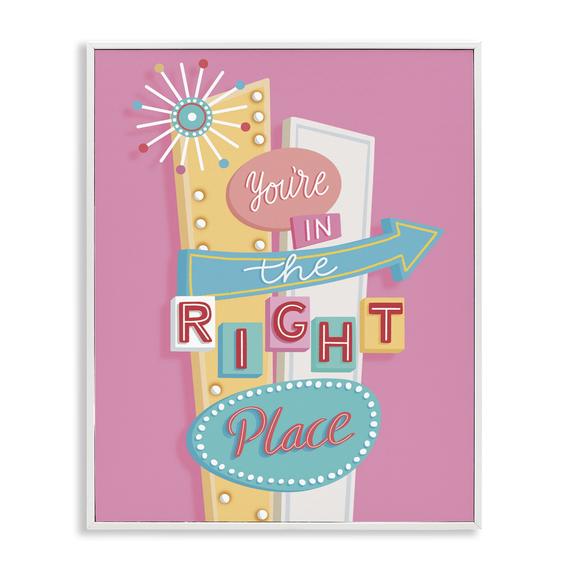 Stupell Industries Retro In The Right Place Text & Numbers Painting White Framed Art Print Wall Art, 16 x 20