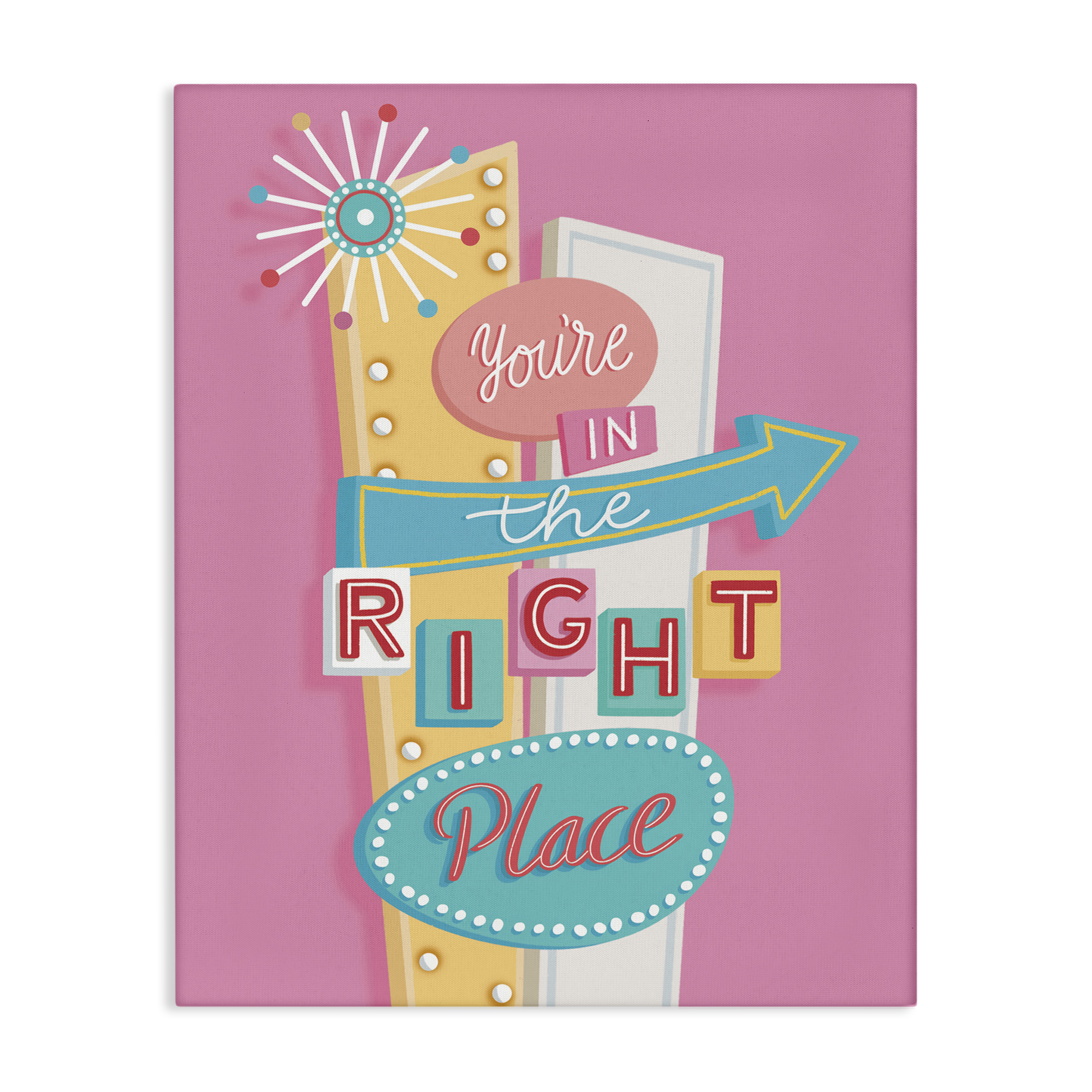 Stupell Industries Retro In The Right Place Text & Numbers Painting Wrapped Canvas Art Print Wall Art, 24 x 30