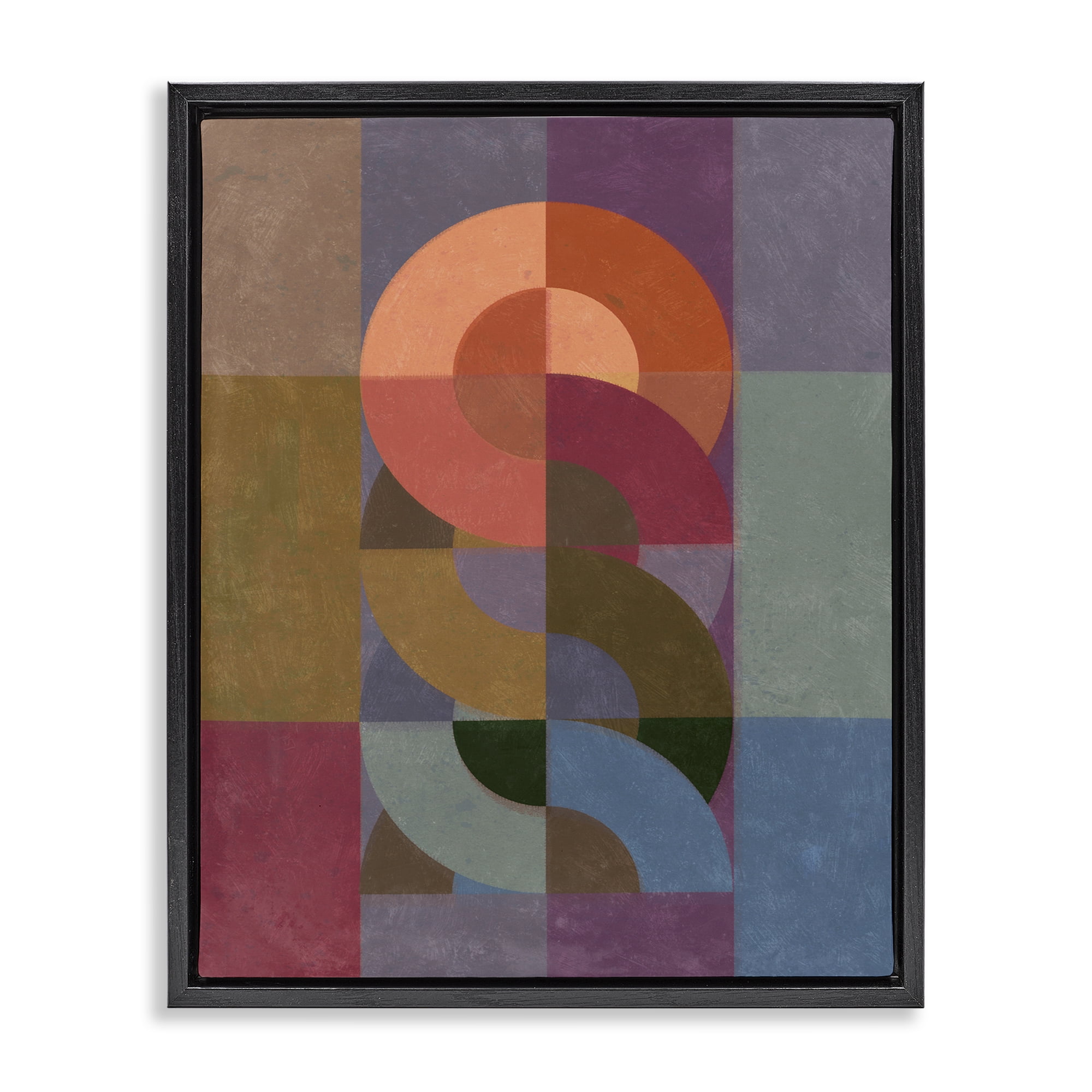 Stupell Industries Retro Interlocking Circles Abstract Painting Black Floater Framed Canvas Art Print Wall Art, 17 x 21