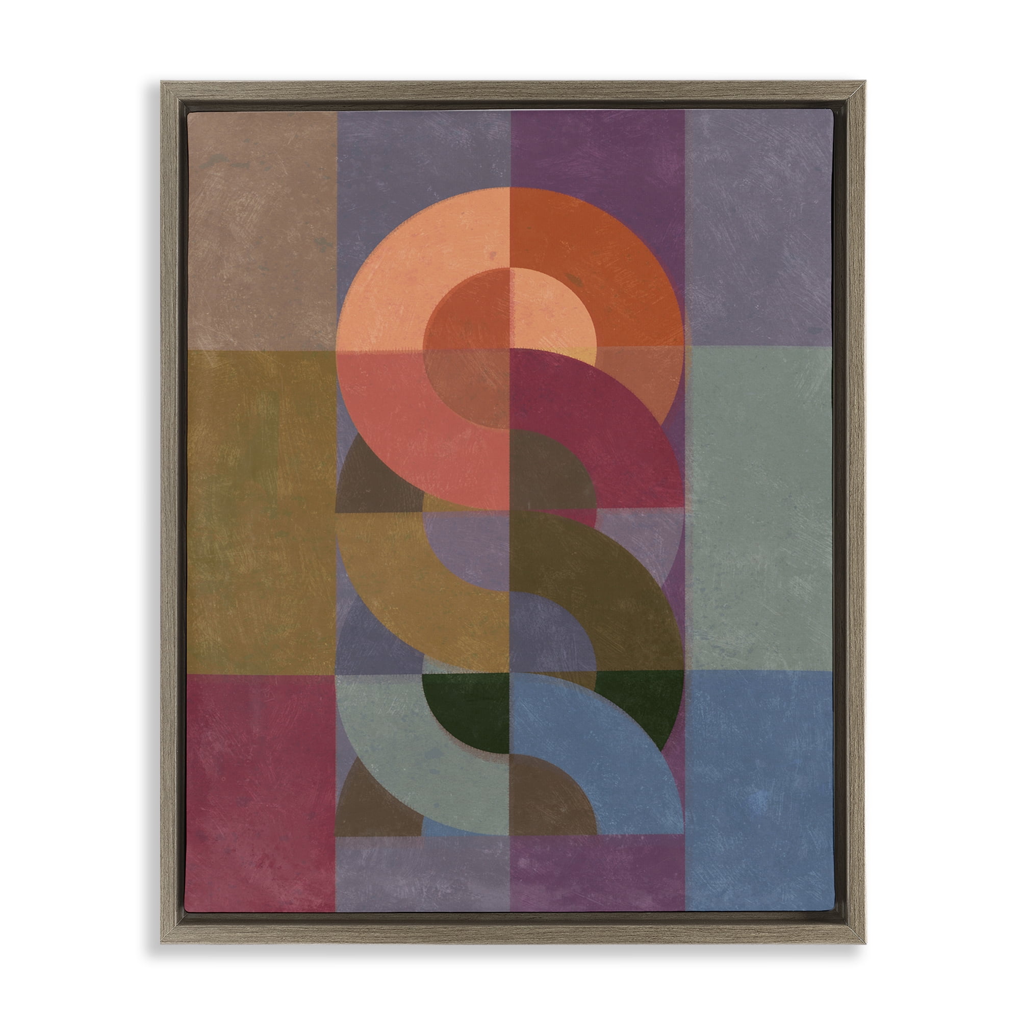 Stupell Industries Retro Interlocking Circles Abstract Painting Brown Floater Framed Canvas Art Print Wall Art, 17 x 21