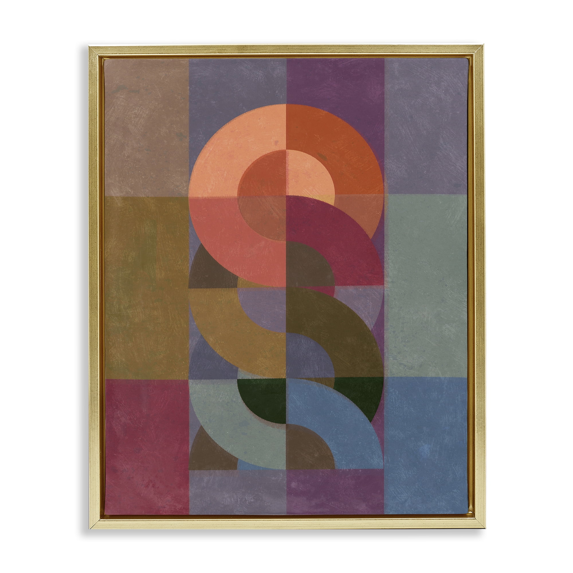 Stupell Industries Retro Interlocking Circles Abstract Painting Gold Floater Framed Canvas Art Print Wall Art, 25 x 31