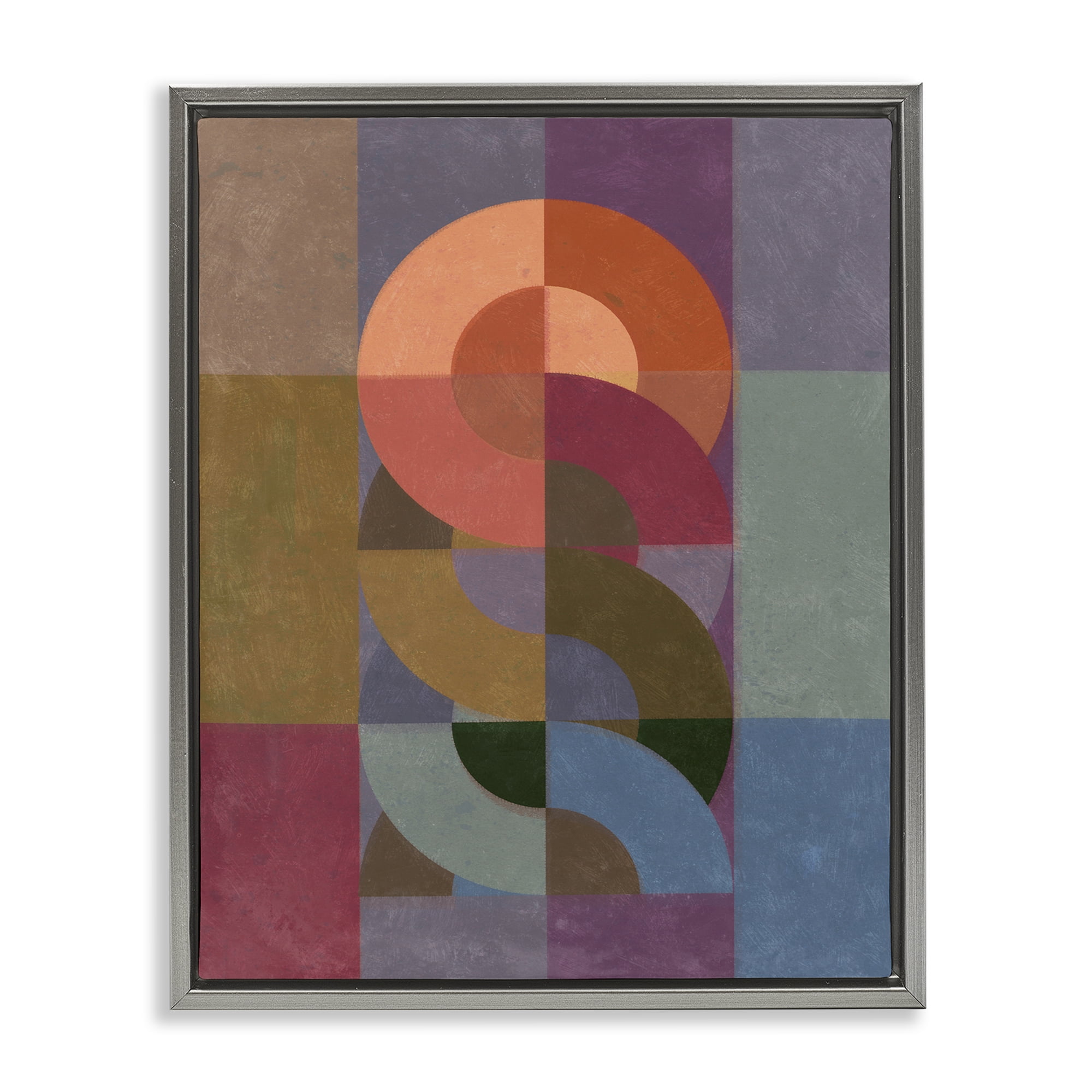 Stupell Industries Retro Interlocking Circles Abstract Painting Gray Floater Framed Canvas Art Print Wall Art, 17 x 21