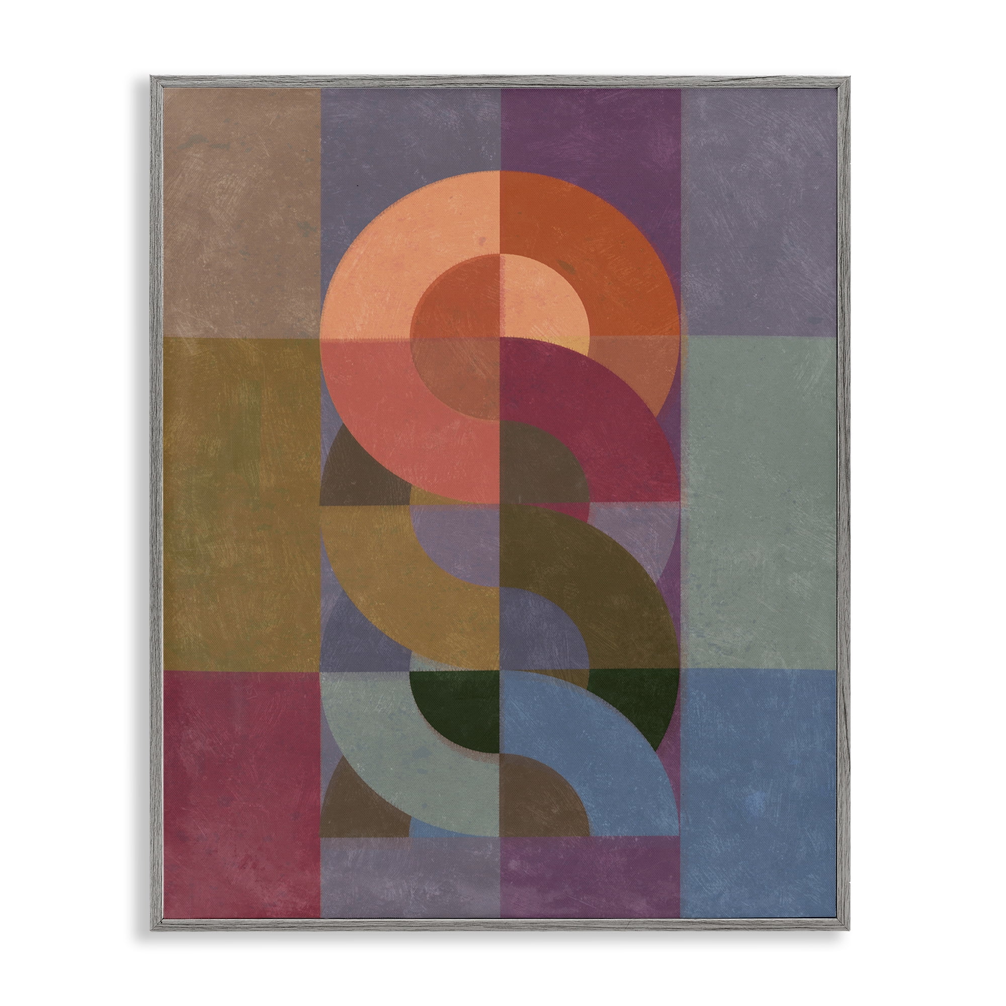 Stupell Industries Retro Interlocking Circles Abstract Painting Gray Framed Art Print Wall Art, 24 x 30