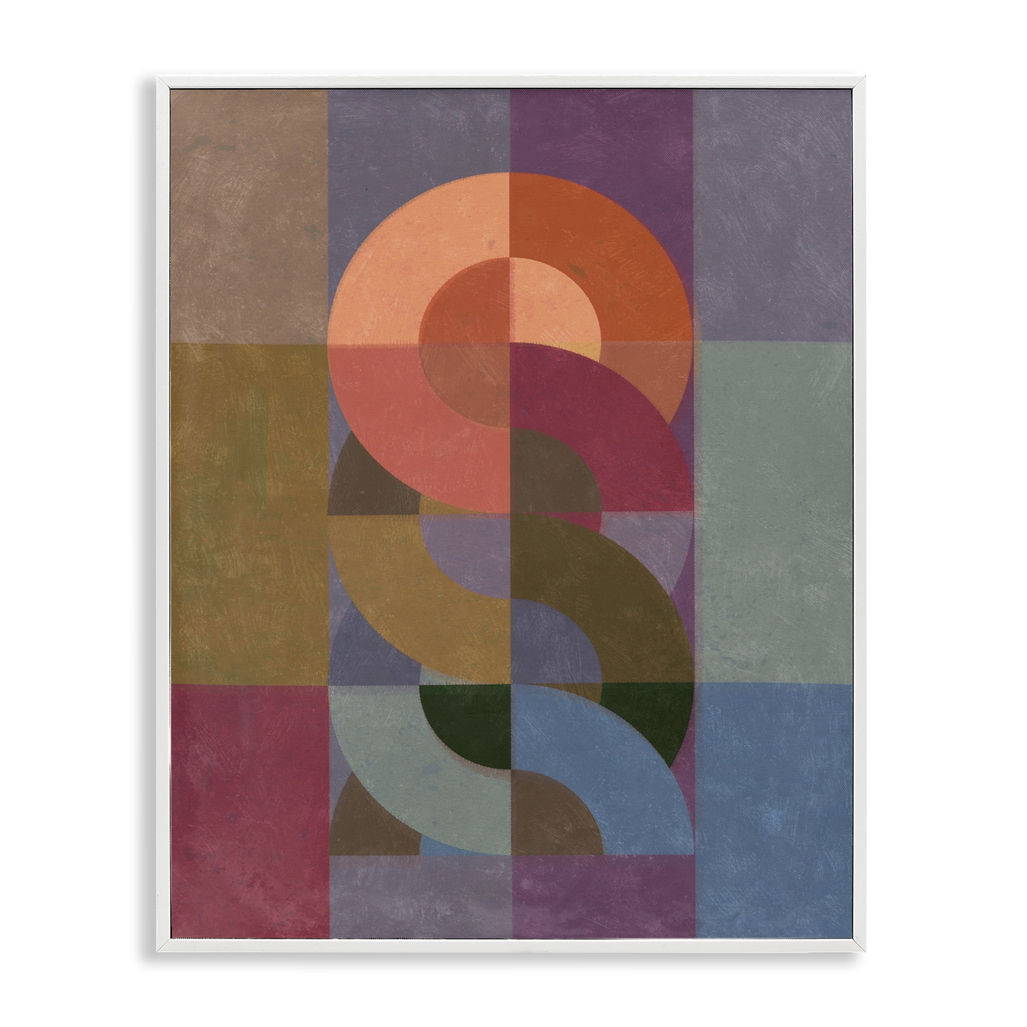 Stupell Industries Retro Interlocking Circles Abstract Painting White Framed Art Print Wall Art, 16 x 20