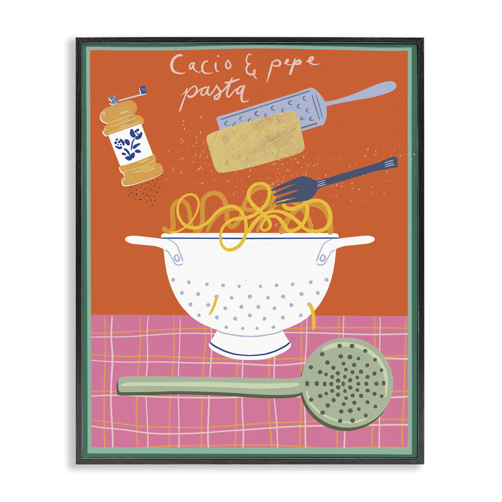 Stupell Industries Retro Italian Pasta Meal Food & Beverage Painting Black Framed Art Print Wall Art, 16 x 20