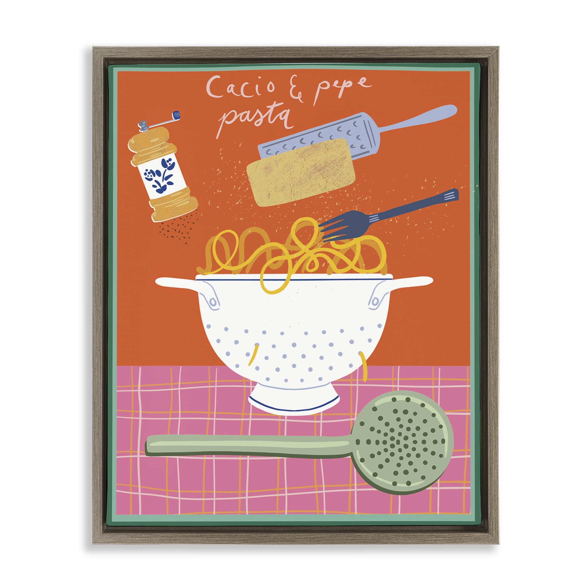 Stupell Industries Retro Italian Pasta Meal Food & Beverage Painting Brown Floater Framed Canvas Art Print Wall Art, 17 x 21