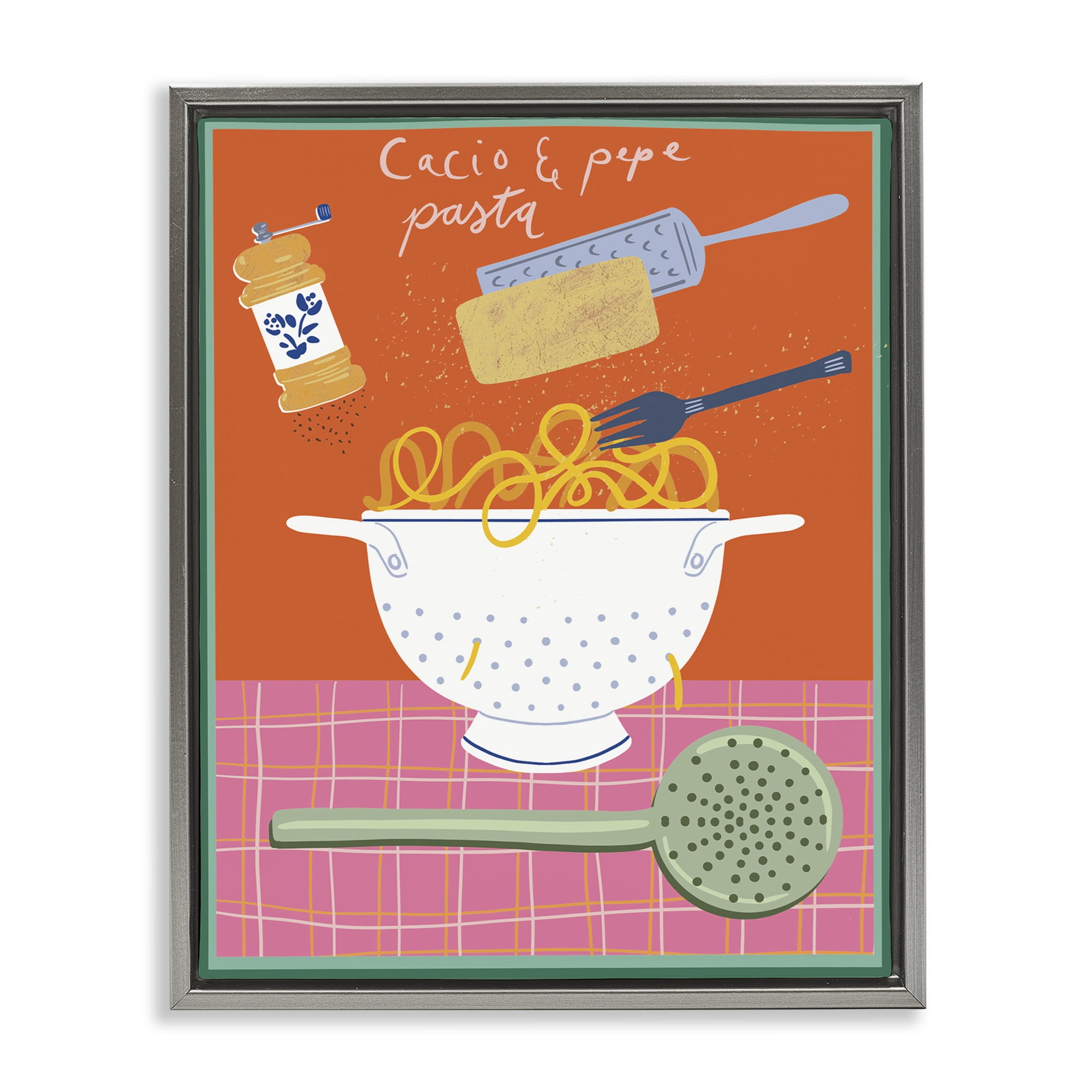 Stupell Industries Retro Italian Pasta Meal Food & Beverage Painting Gray Floater Framed Canvas Art Print Wall Art, 25 x 31