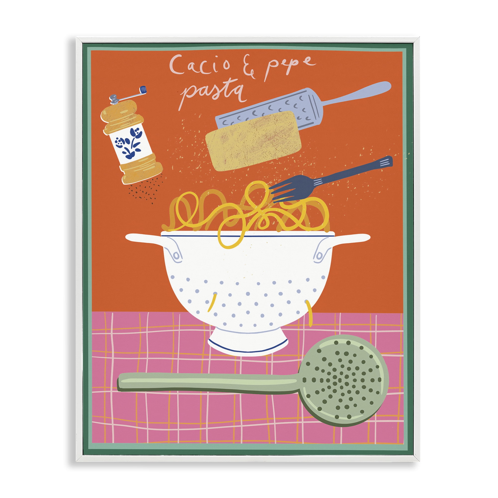Stupell Industries Retro Italian Pasta Meal Food & Beverage Painting White Framed Art Print Wall Art, 11 x 14