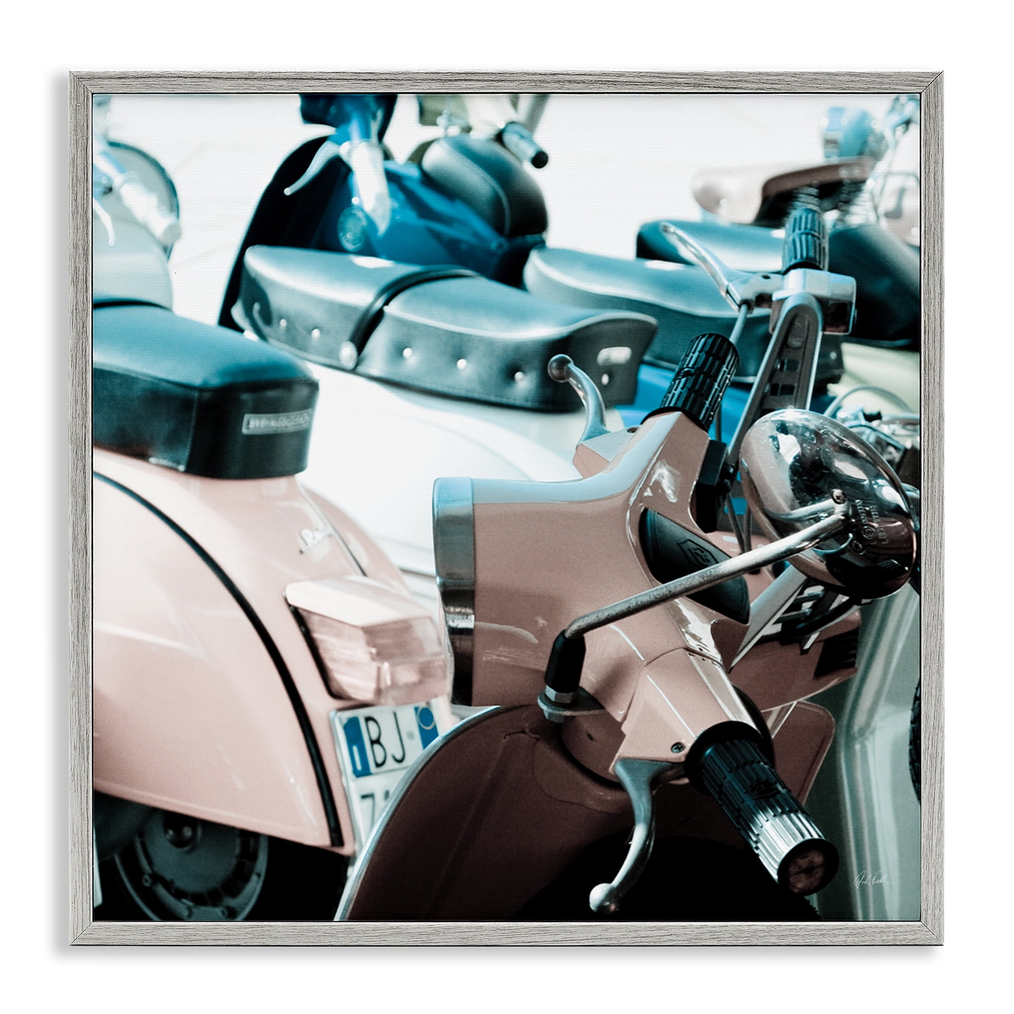 Stupell Industries Retro Italian Scooter Transportation Photography Gray Framed Art Print Wall Art, 17 x 17