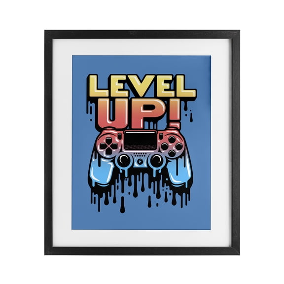 Stupell Industries Retro Level Up Dripping Controller Black Framed Print Under Glass design by Jedco Brands, Inc., 21 x 17