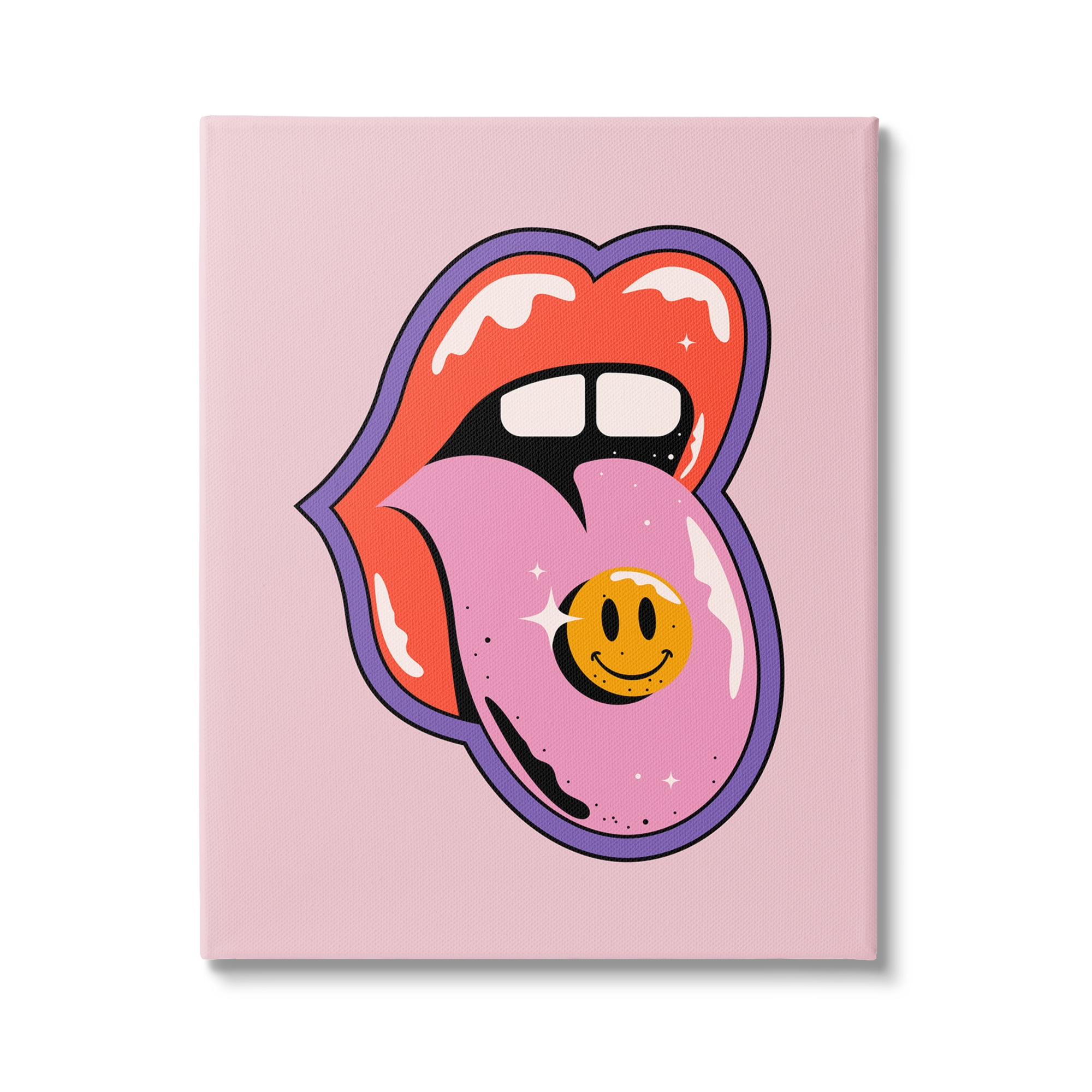 Stupell Industries Retro Lips with Smiley Abstract Painting Gallery Wrapped Canvas Art Print Wall Art, 30 x 40