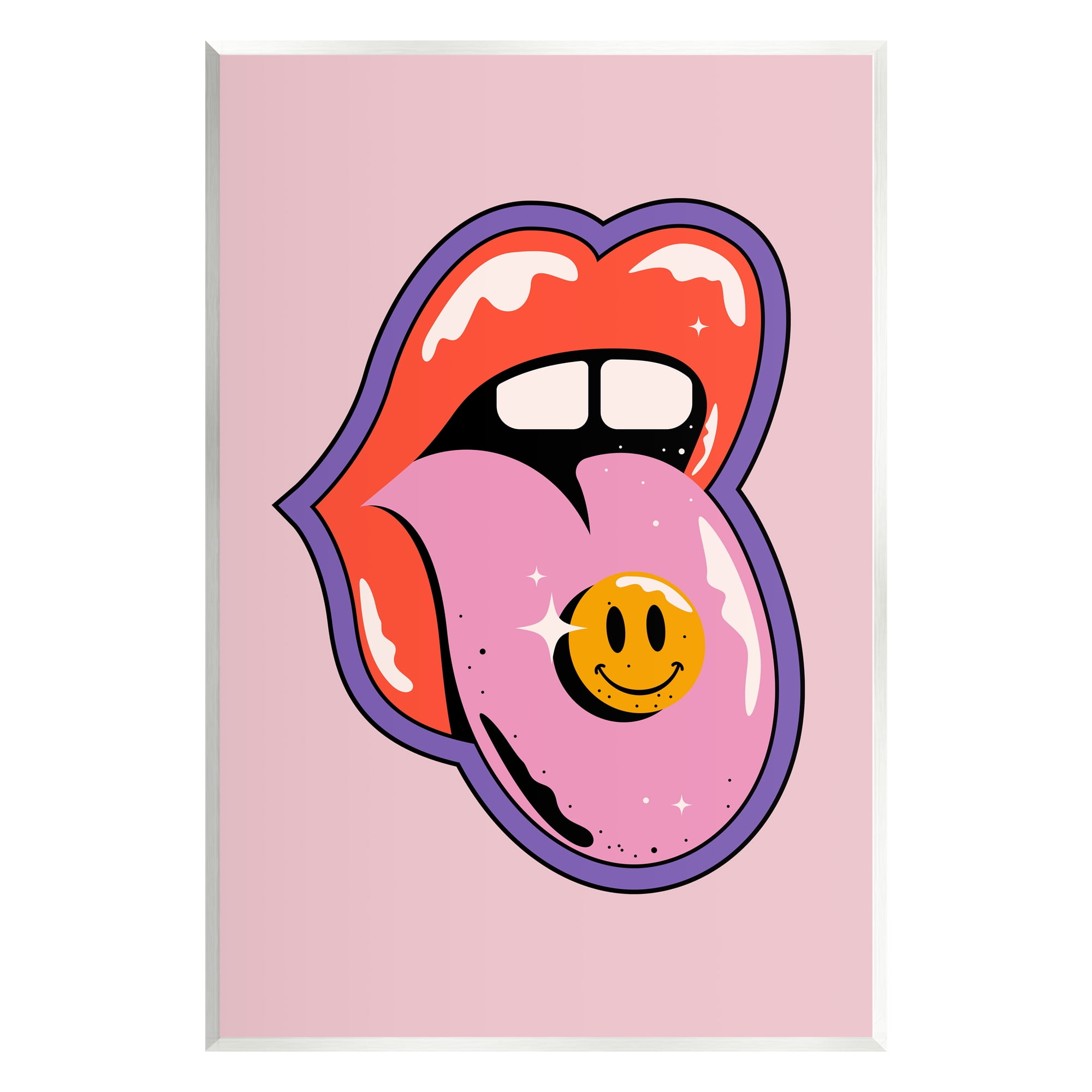 Stupell Industries Retro Lips with Smiley Abstract Painting Unframed Art Print Wall Art, 13 x 19