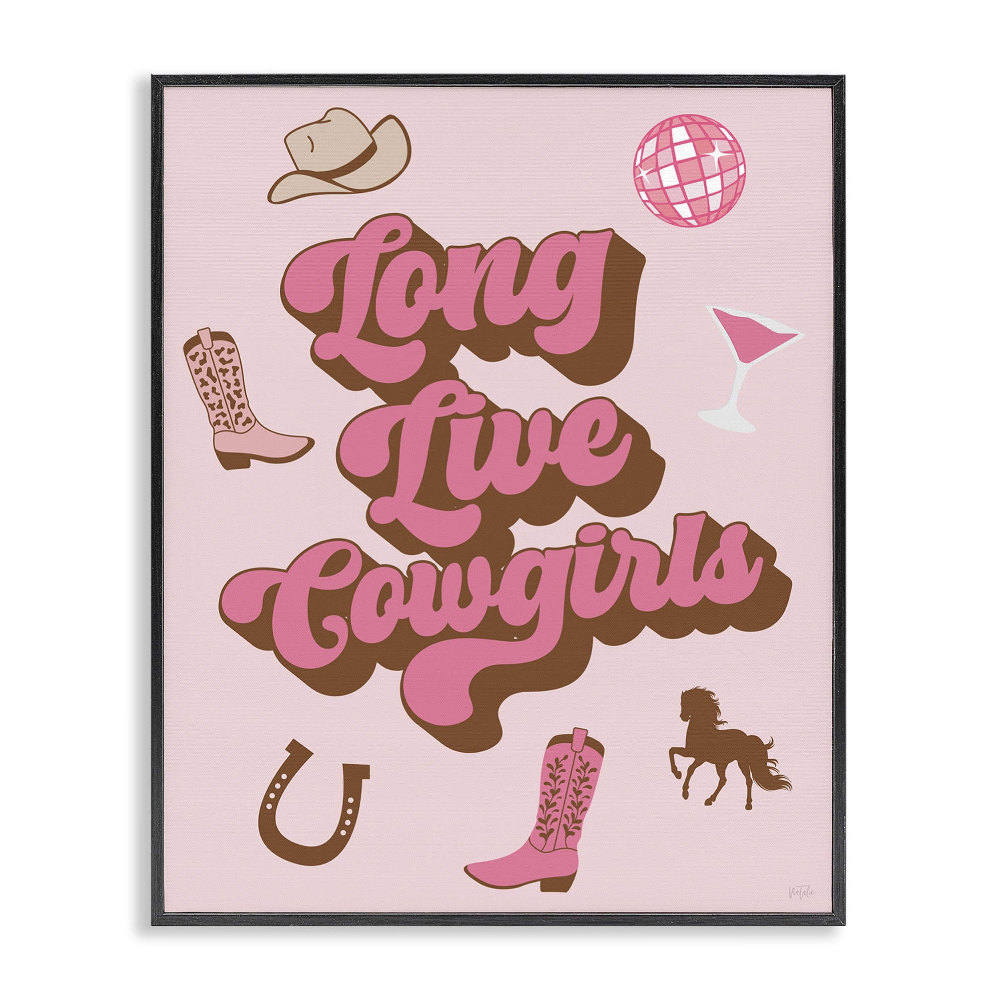 Stupell Industries Retro Long Live Cowgirls Entertainment Painting Black Framed Art Print Wall Art, 11 x 14