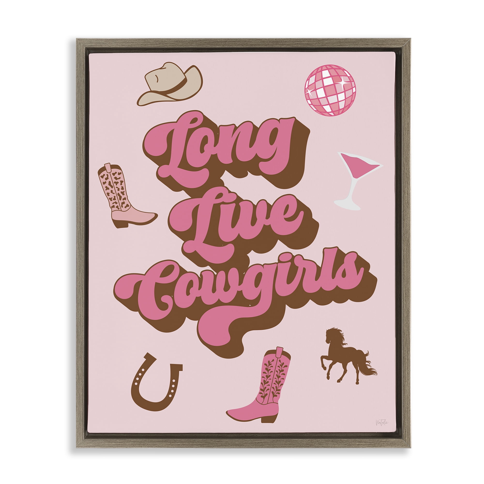 Stupell Industries Retro Long Live Cowgirls Entertainment Painting Brown Floater Framed Canvas Art Print Wall Art, 17 x 21
