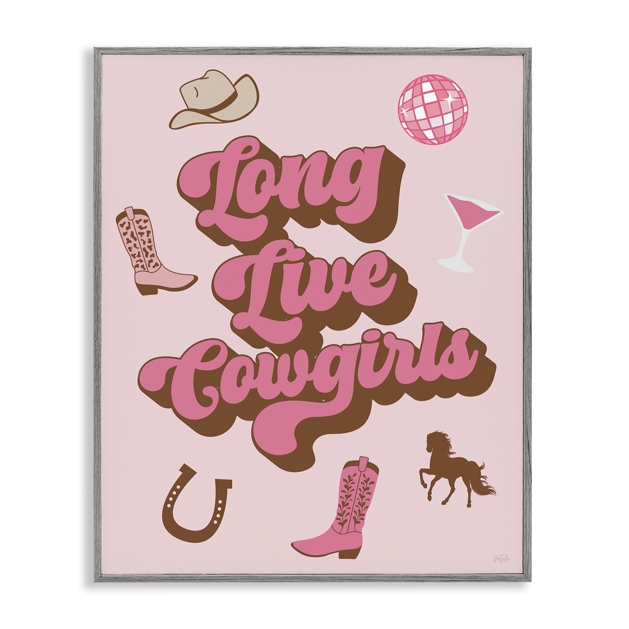 Stupell Industries Retro Long Live Cowgirls Entertainment Painting Gray Framed Art Print Wall Art, 16 x 20