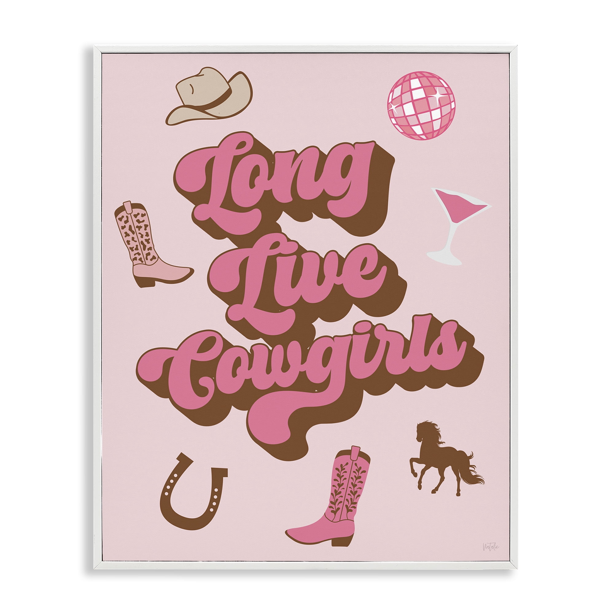 Stupell Industries Retro Long Live Cowgirls Entertainment Painting White Framed Art Print Wall Art, 24 x 30
