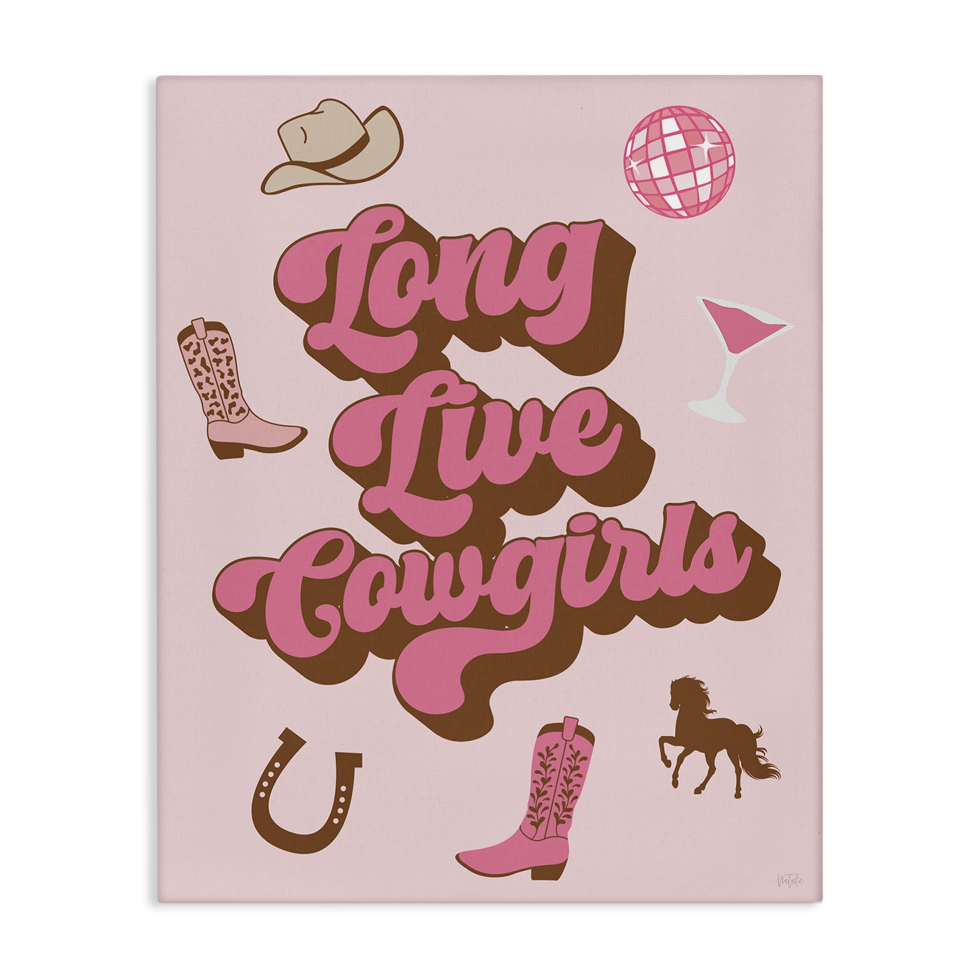 Stupell Industries Retro Long Live Cowgirls Entertainment Painting Wrapped Canvas Art Print Wall Art, 24 x 30
