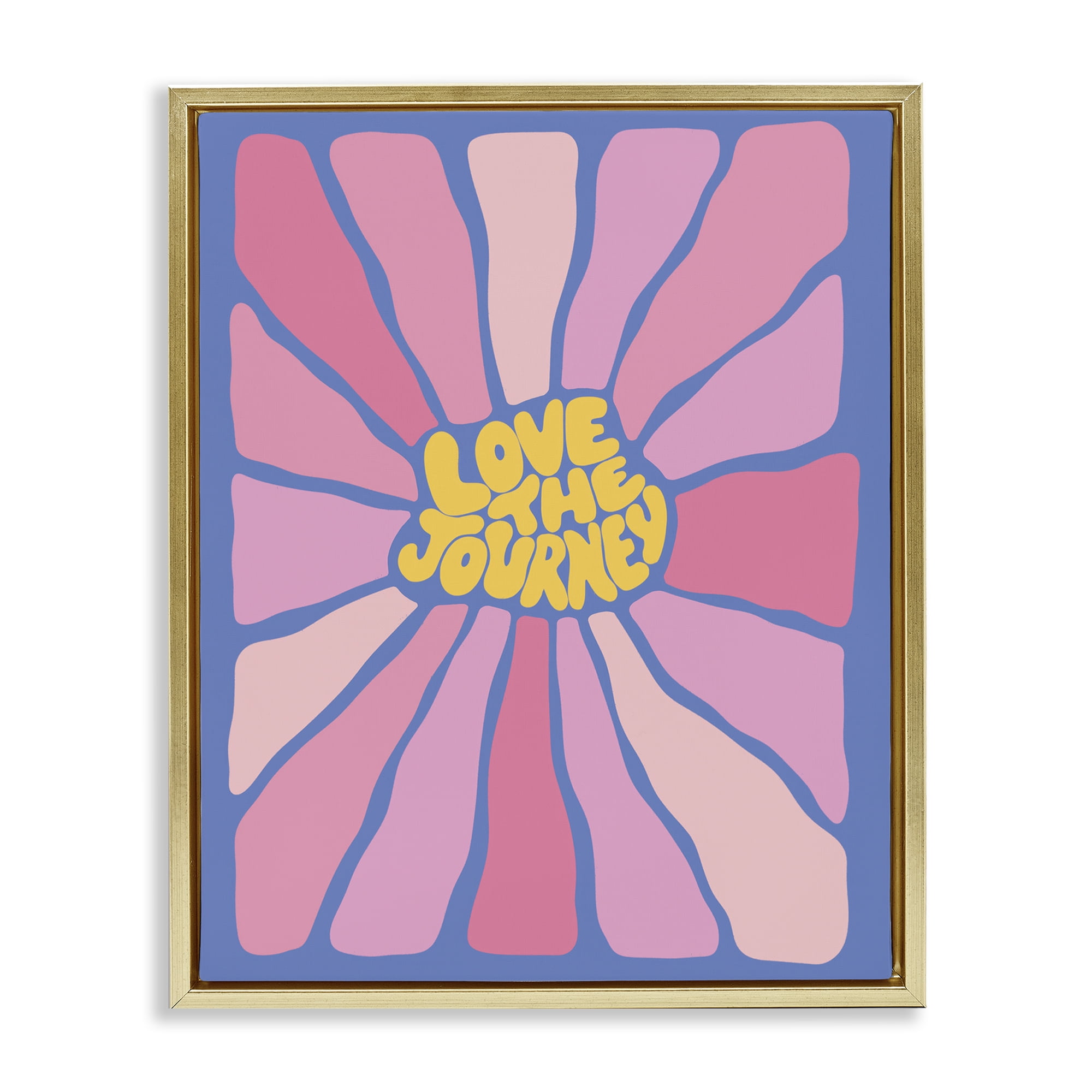 Stupell Industries Retro Love The Journey Text & Numbers Painting Gold Floater Framed Canvas Art Print Wall Art, 17 x 21