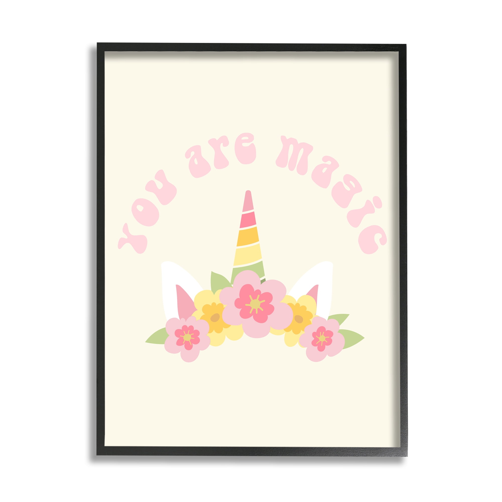 Stupell Industries Retro Magic Unicorn Phrase Fairy Tales & Fantasy Painting Black Framed Art Print Wall Art, 11 x 14