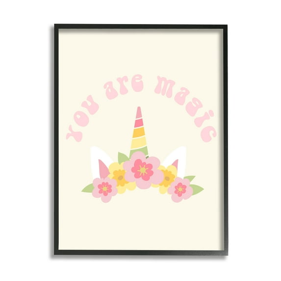 Stupell Industries Retro Magic Unicorn Phrase Fairy Tales & Fantasy Painting Black Framed Art Print Wall Art, 16 x 20