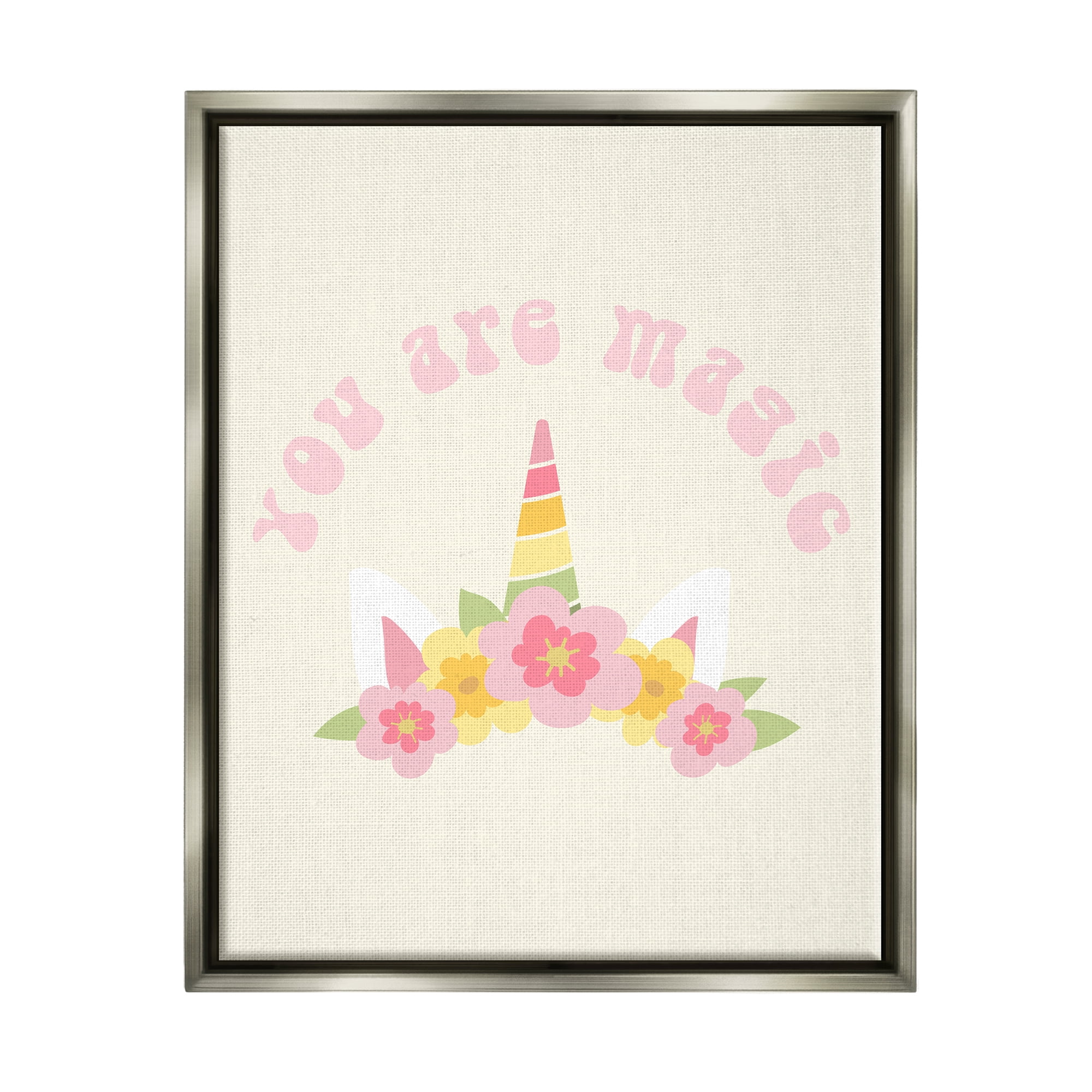 Stupell Industries Retro Magic Unicorn Phrase Fairy Tales & Fantasy Painting Gray Floater Framed Canvas Art Print Wall Art, 17 x 21