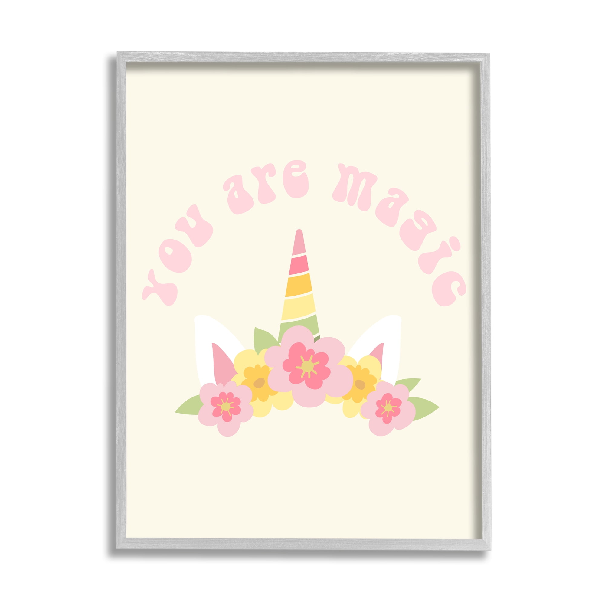 Stupell Industries Retro Magic Unicorn Phrase Fairy Tales & Fantasy Painting Gray Framed Art Print Wall Art, 24 x 30