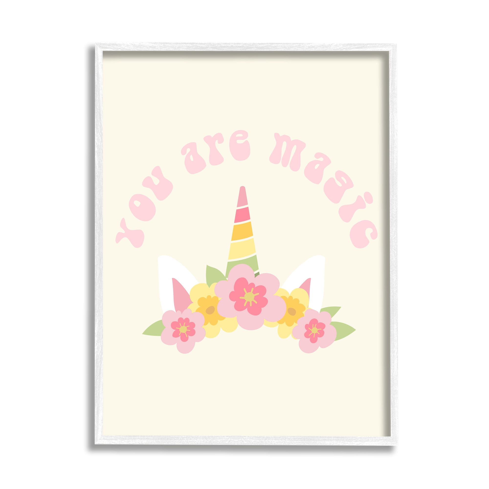 Stupell Industries Retro Magic Unicorn Phrase Fairy Tales & Fantasy Painting White Framed Art Print Wall Art, 16 x 20