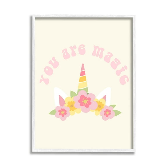 Stupell Industries Retro Magic Unicorn Phrase Fairy Tales & Fantasy Painting White Framed Art Print Wall Art, 24 x 30