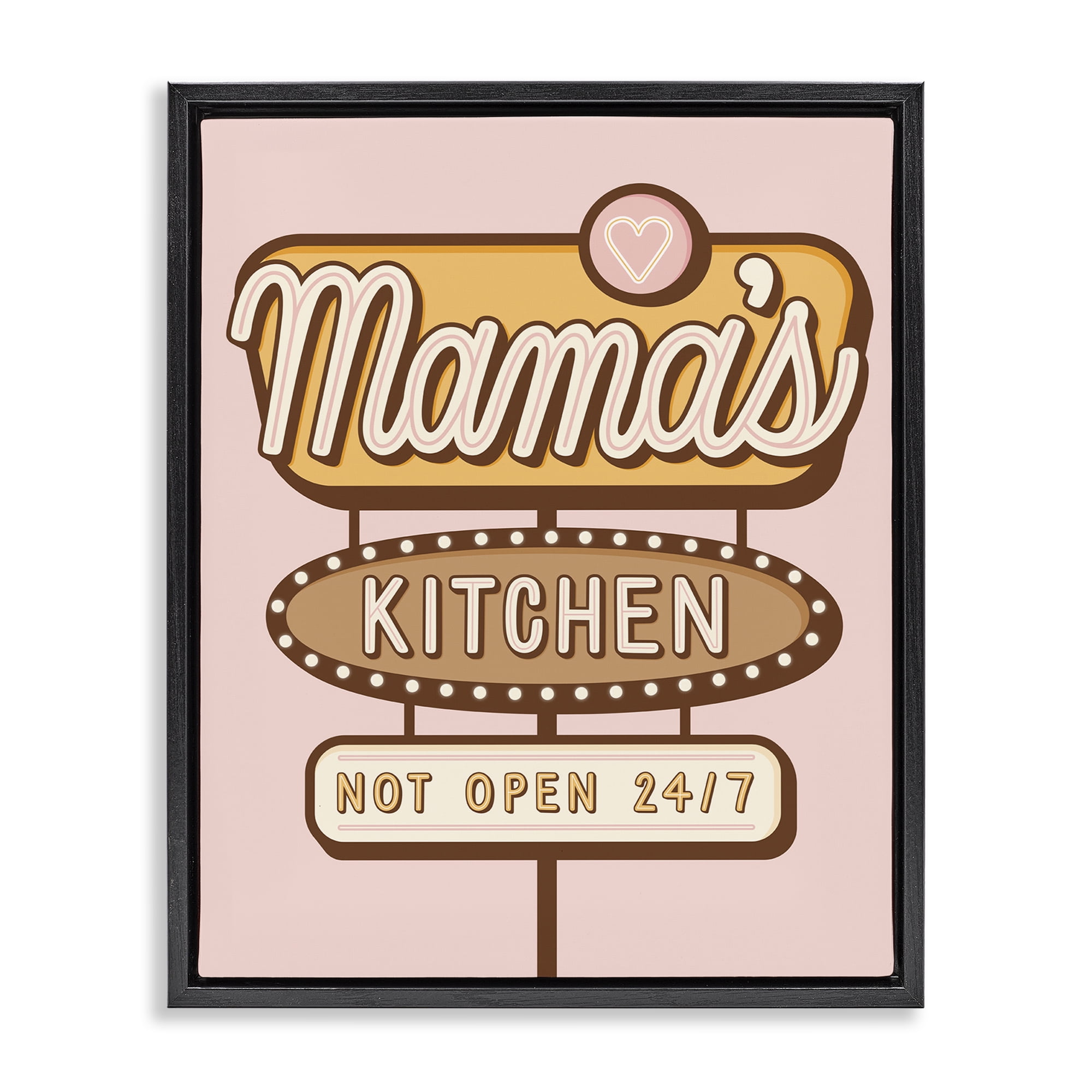 Stupell Industries Retro Mama's Kitchen Text & Numbers Painting Black Floater Framed Canvas Art Print Wall Art, 25 x 31