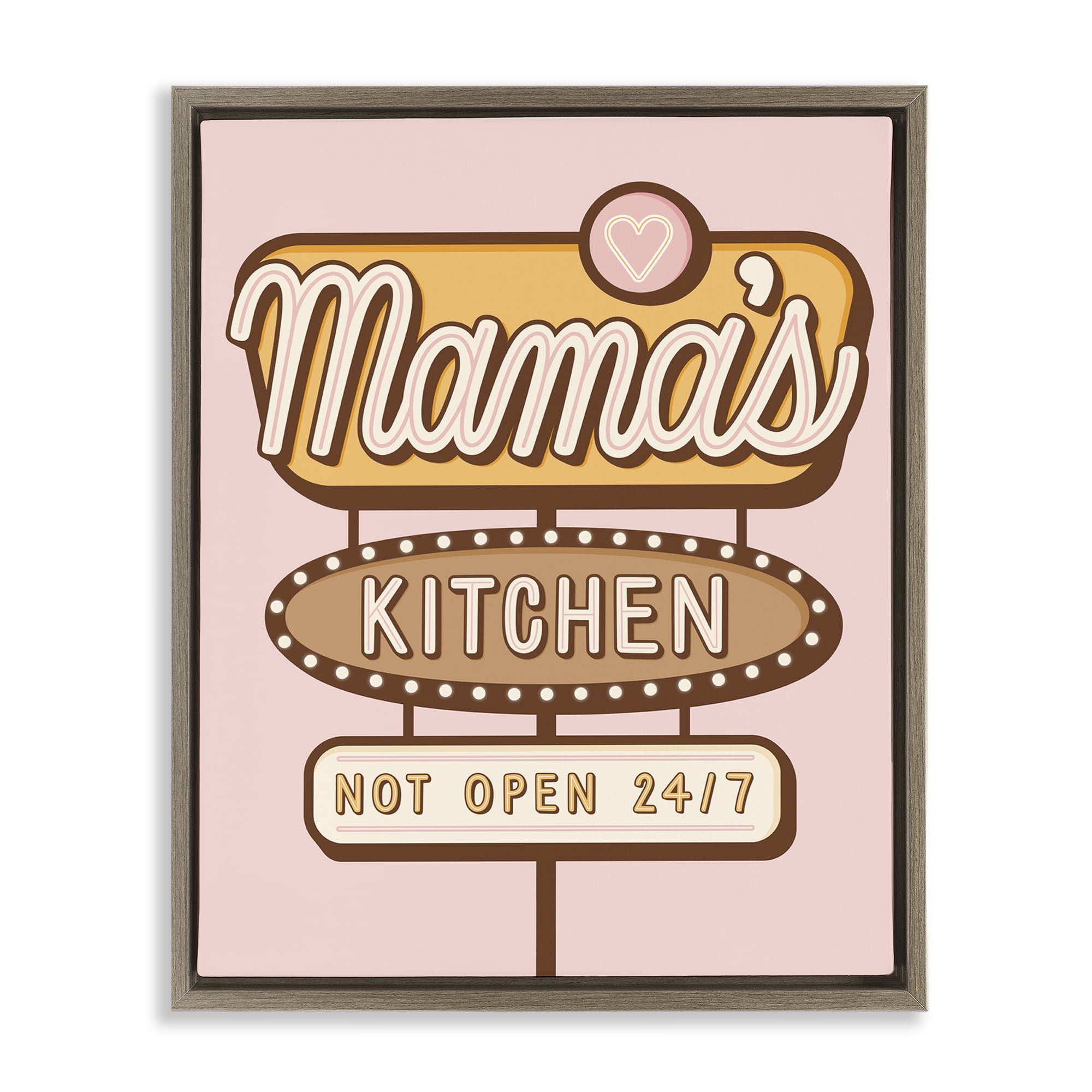 Stupell Industries Retro Mama's Kitchen Text & Numbers Painting Brown Floater Framed Canvas Art Print Wall Art, 25 x 31