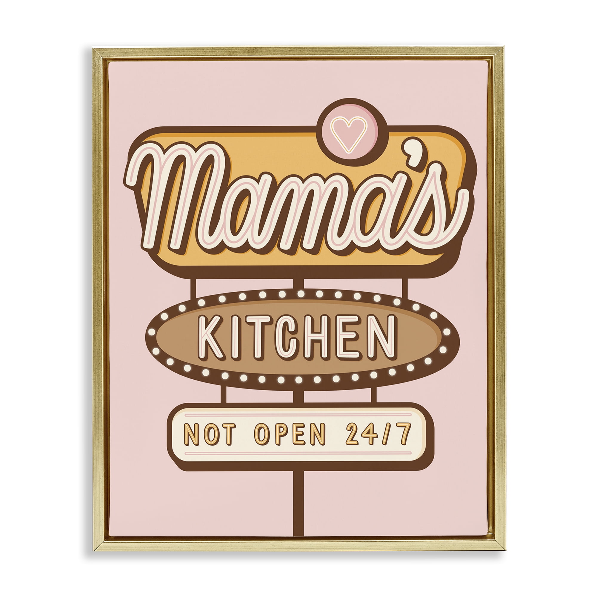 Stupell Industries Retro Mama's Kitchen Text & Numbers Painting Gold Floater Framed Canvas Art Print Wall Art, 17 x 21