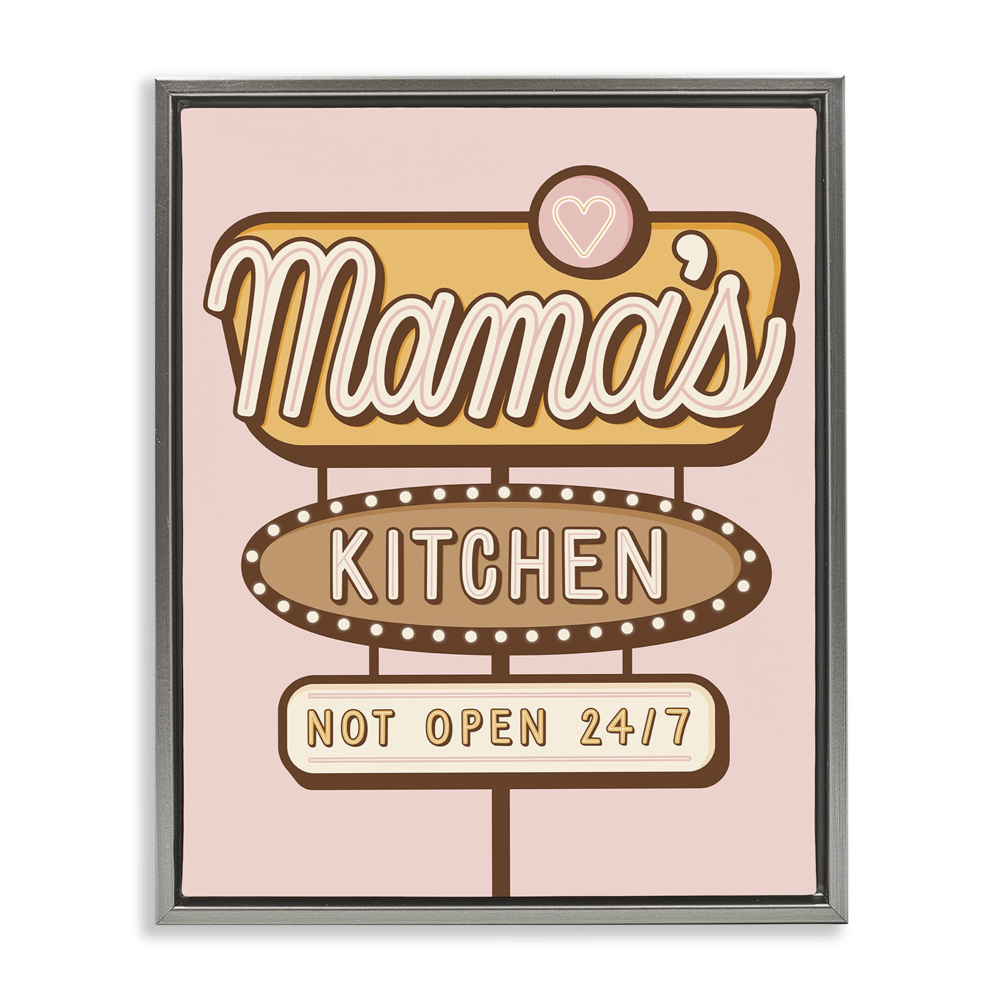 Stupell Industries Retro Mama's Kitchen Text & Numbers Painting Gray Floater Framed Canvas Art Print Wall Art, 17 x 21