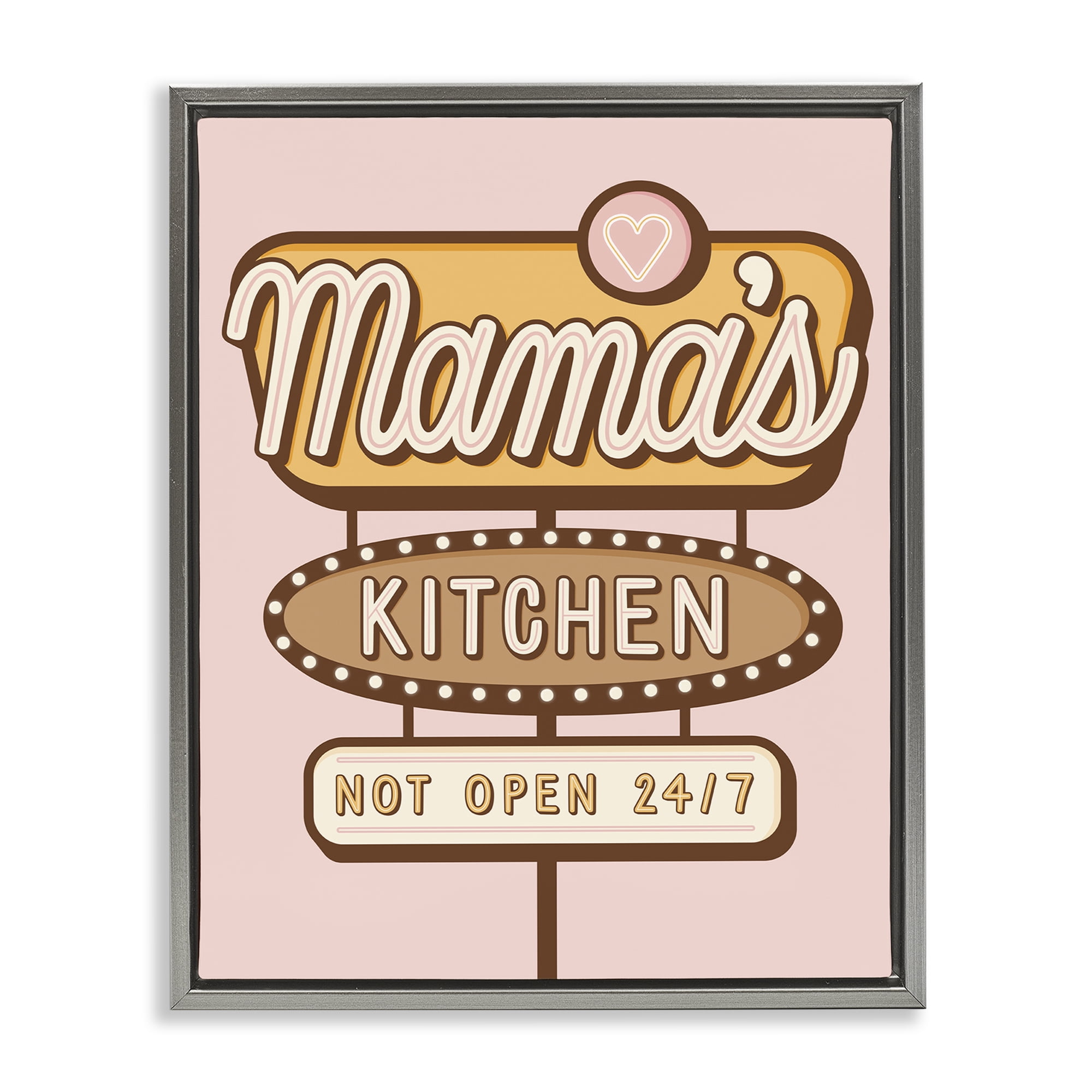 Stupell Industries Retro Mama's Kitchen Text & Numbers Painting Gray Floater Framed Canvas Art Print Wall Art, 25 x 31