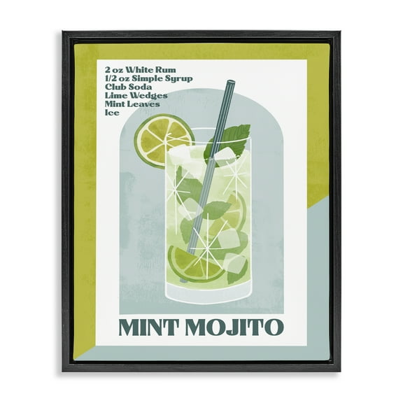 Stupell Industries Retro Mint Mojito Recipe Food & Beverage Painting Black Floater Framed Canvas Art Print Wall Art, 25 x 31
