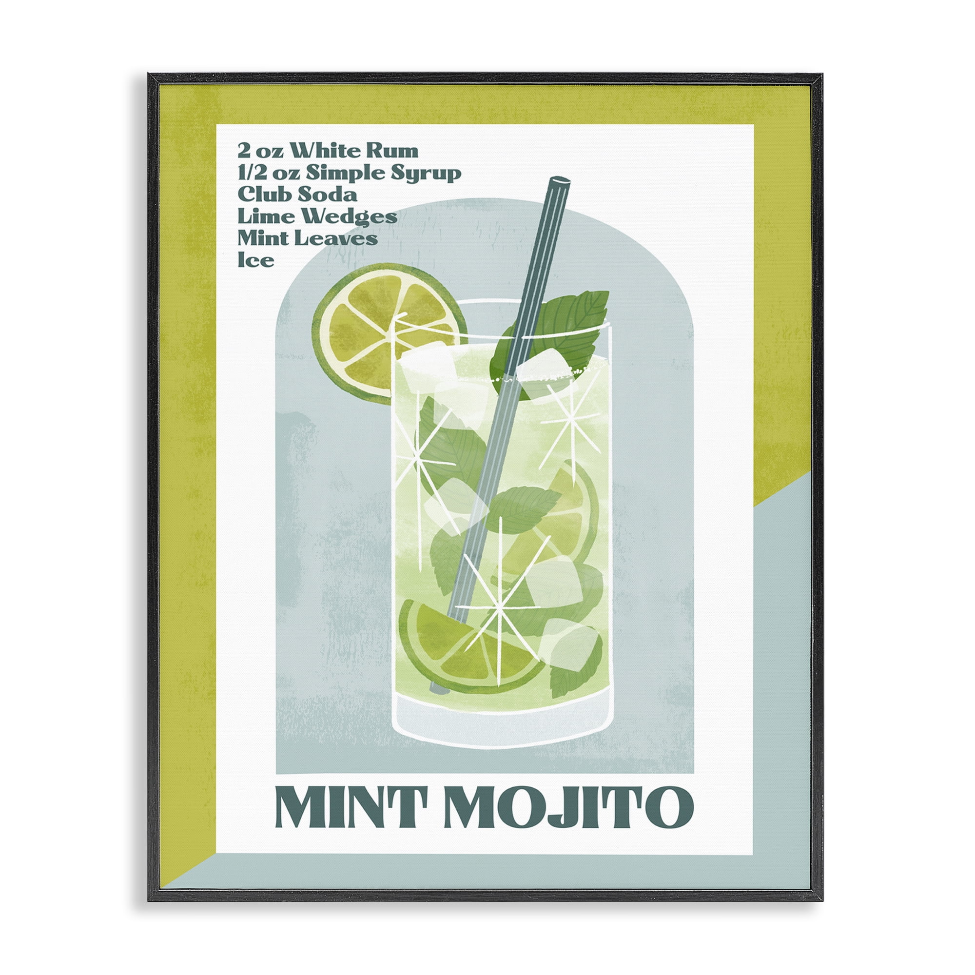Stupell Industries Retro Mint Mojito Recipe Food & Beverage Painting Black Framed Art Print Wall Art, 16 x 20