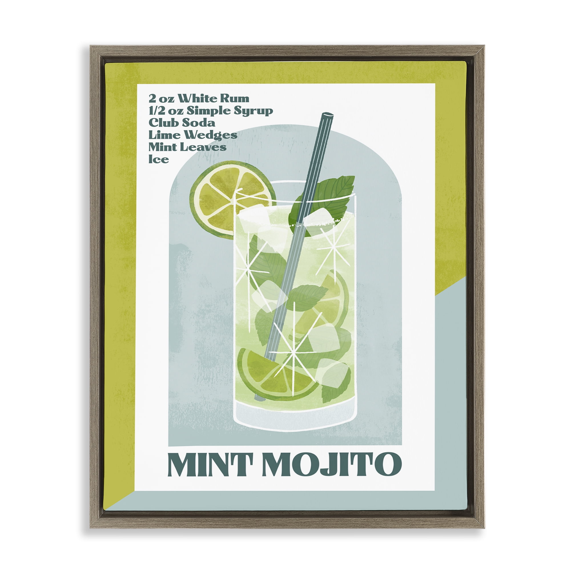 Stupell Industries Retro Mint Mojito Recipe Food & Beverage Painting Brown Floater Framed Canvas Art Print Wall Art, 17 x 21
