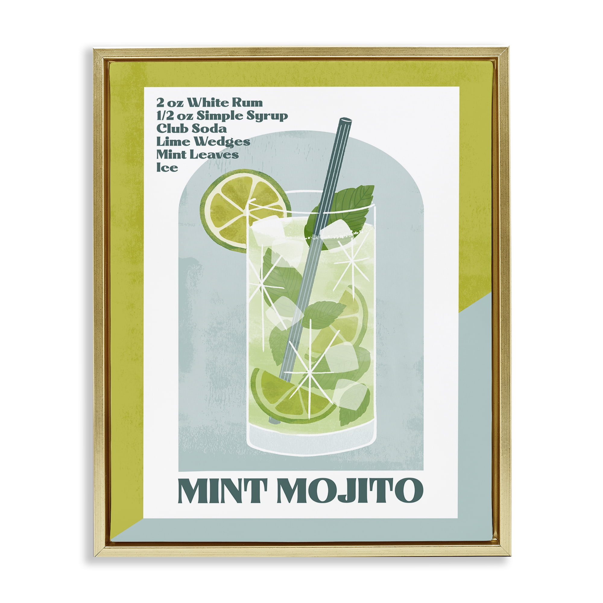 Stupell Industries Retro Mint Mojito Recipe Food & Beverage Painting Gold Floater Framed Canvas Art Print Wall Art, 25 x 31