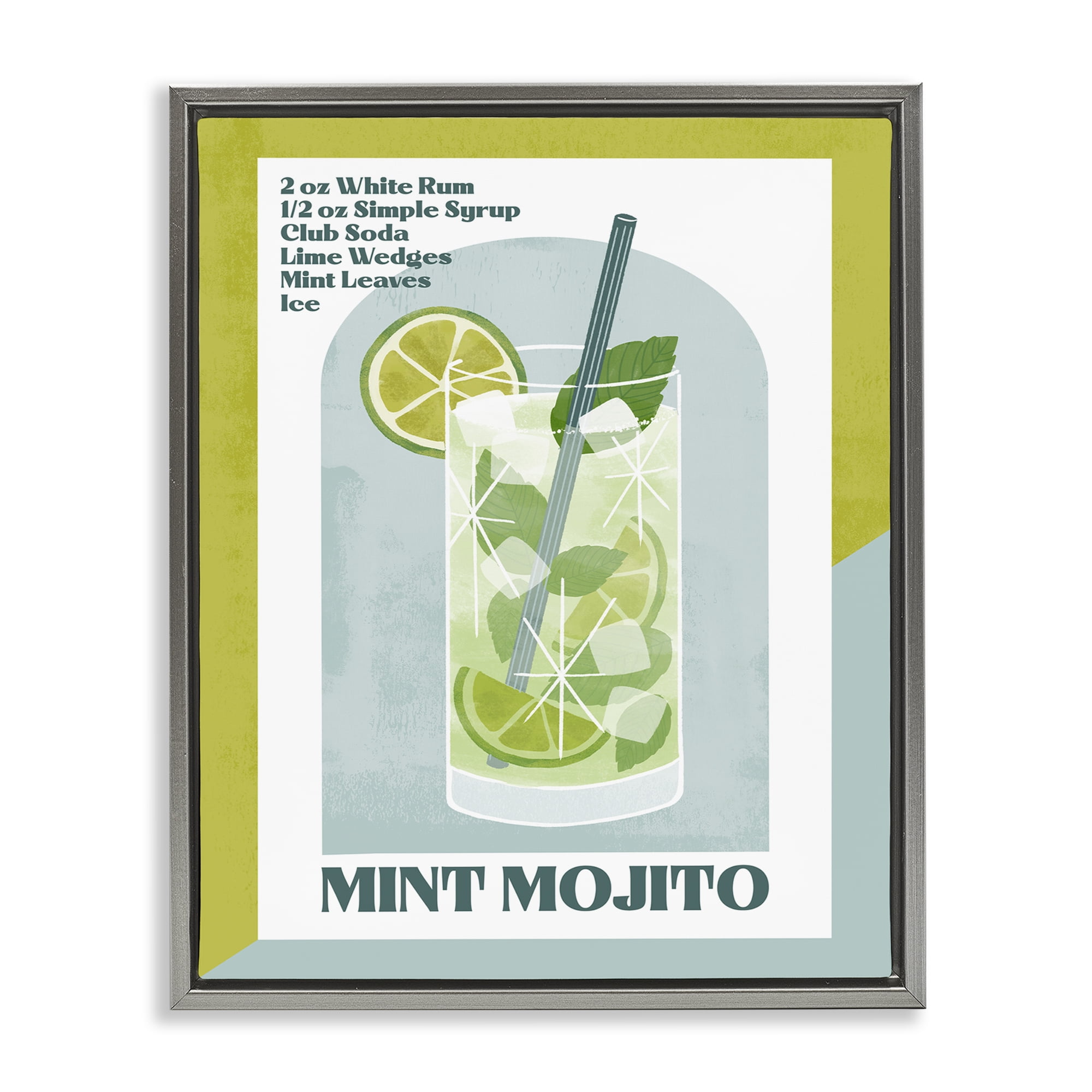 Stupell Industries Retro Mint Mojito Recipe Food & Beverage Painting Gray Floater Framed Canvas Art Print Wall Art, 17 x 21
