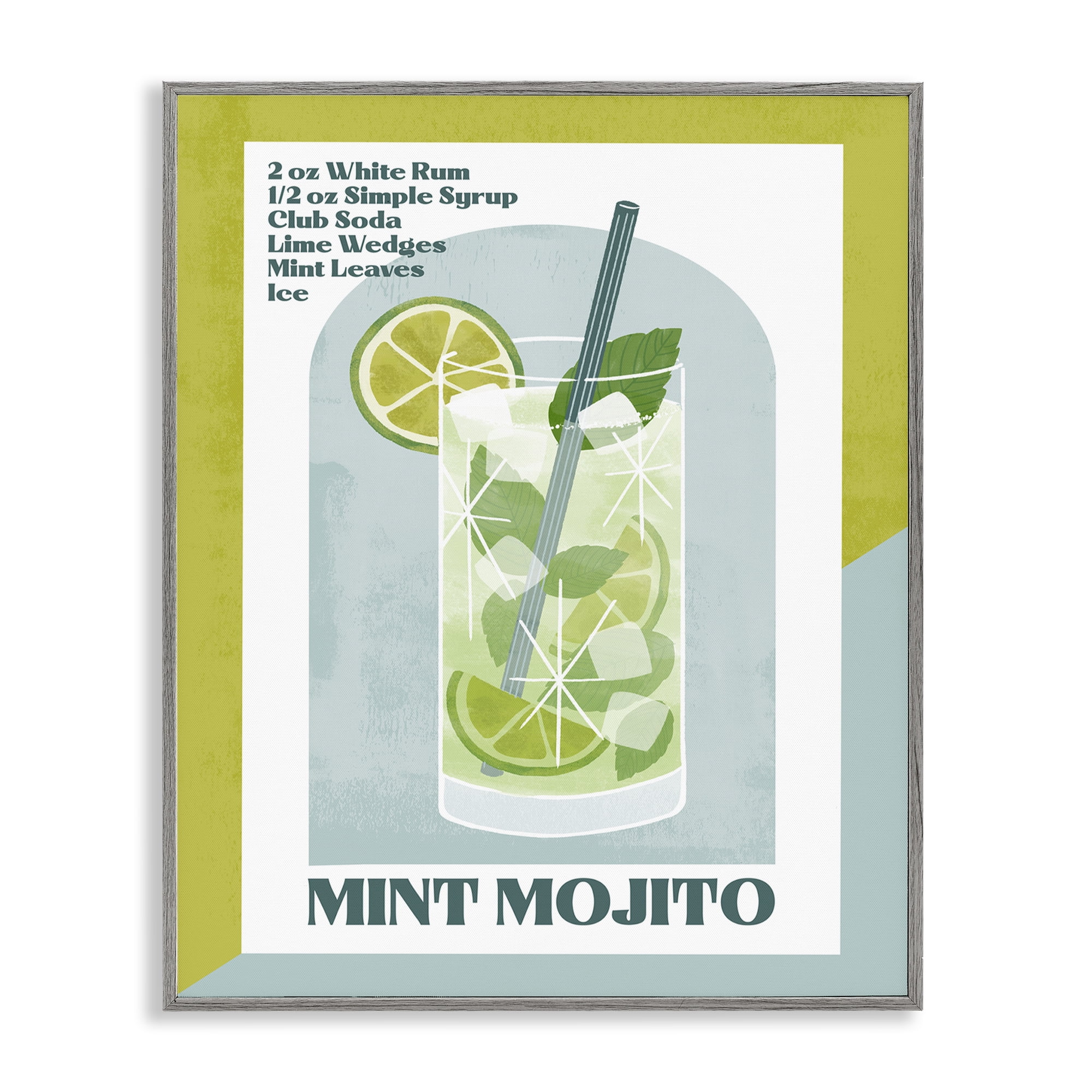Stupell Industries Retro Mint Mojito Recipe Food & Beverage Painting Gray Framed Art Print Wall Art, 11 x 14