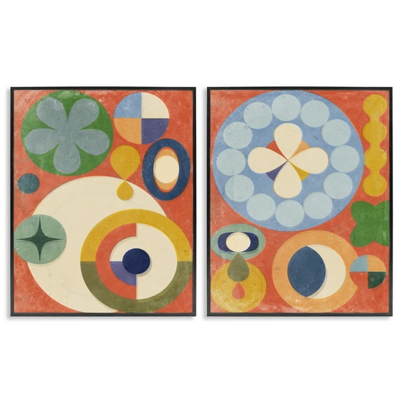 Stupell Industries Retro Mixed Boho Shapes Abstract Painting Black Framed Art Print Wall Art, 11 x 14, Set of 2