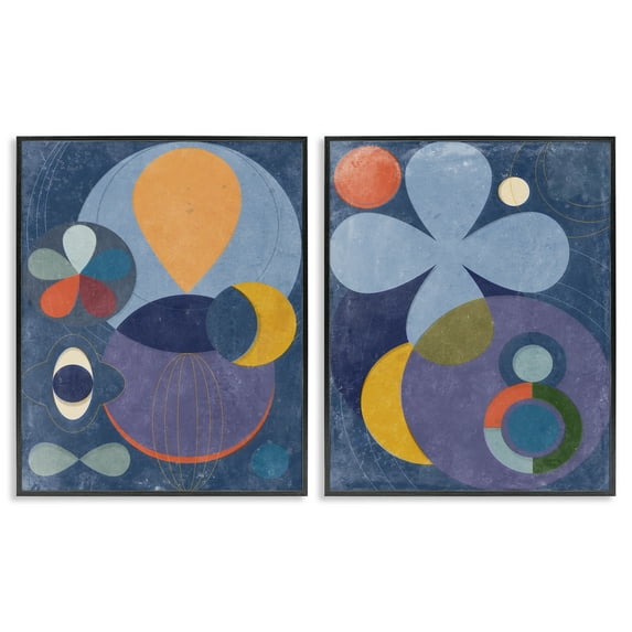 Stupell Industries Retro Mixed Shapes Abstract Painting Black Framed Art Print Wall Art, 16 x 20, Set of 2