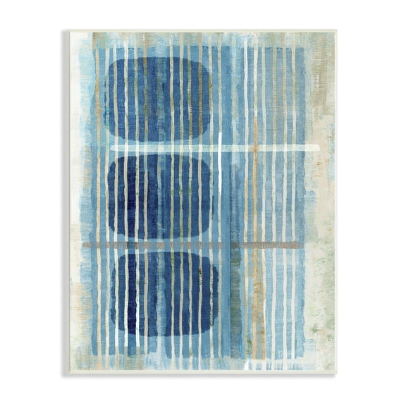 Stupell Industries Retro Mod Shapes Blue Beige Stripes Modern Painting, 13 x 19, Design by Flora Kouta