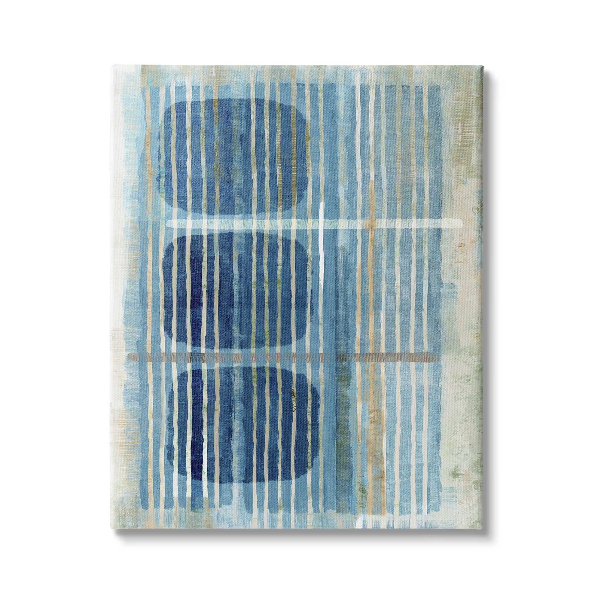 Stupell Industries Retro Mod Shapes Blue Beige Stripes Modern Painting, 36 x 48, Design by Flora Kouta