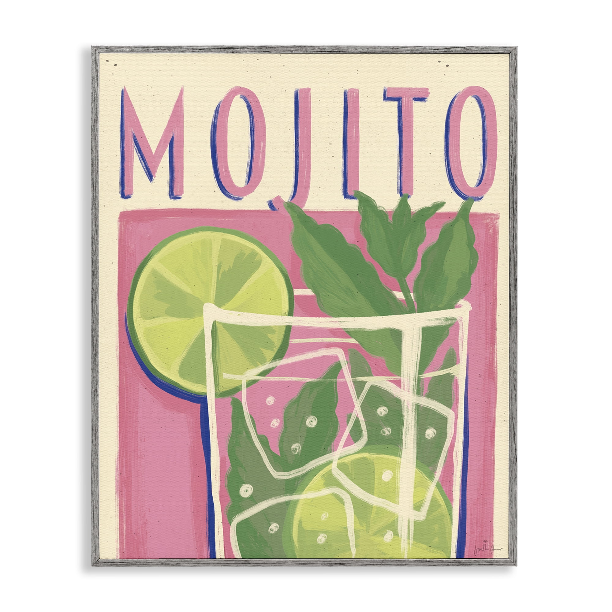 Stupell Industries Retro Mojito Cocktail Food & Beverage Painting Gray Framed Art Print Wall Art, 16 x 20
