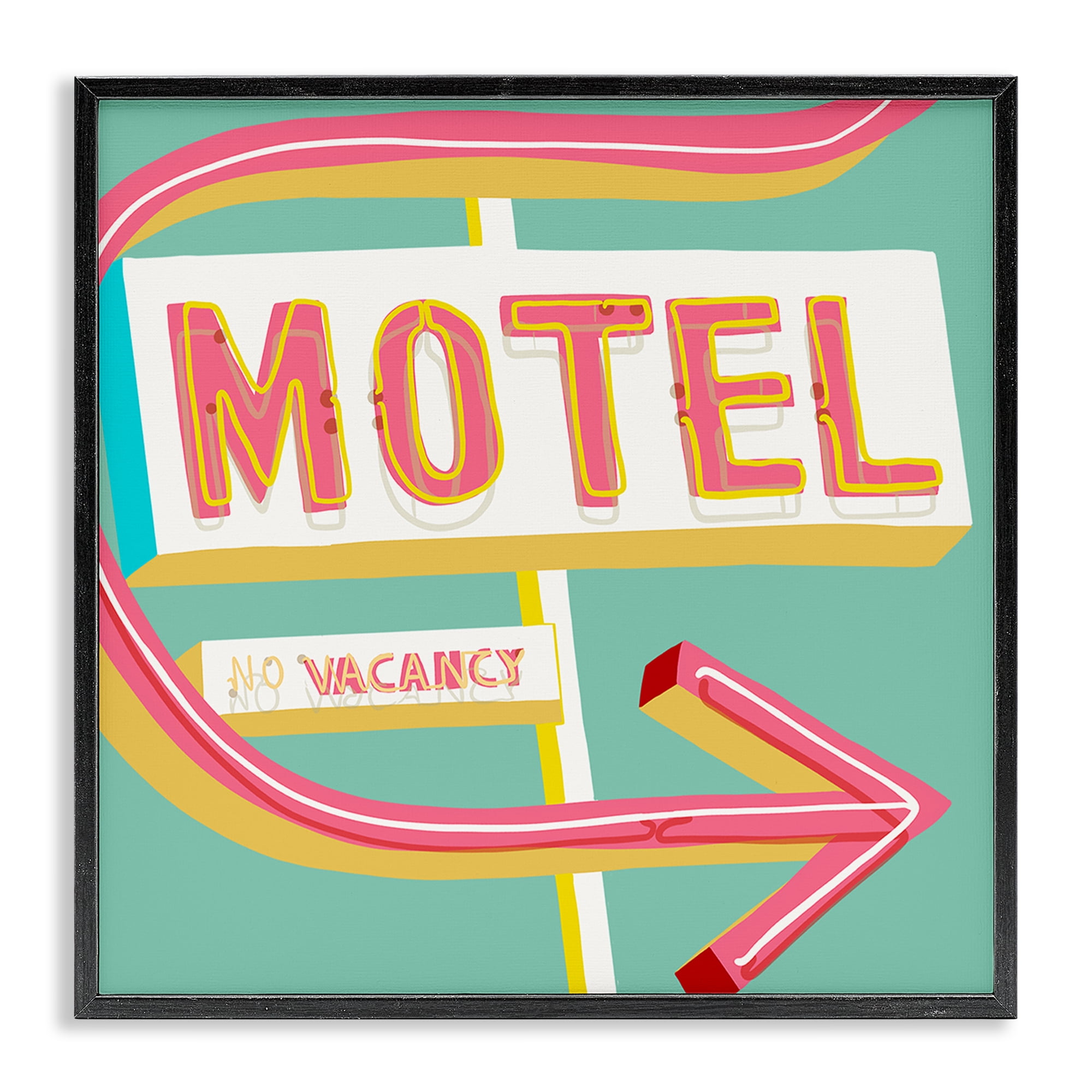 Stupell Industries Retro Motel Vacancy Text & Numbers Painting Black Framed Art Print Wall Art, 17 x 17